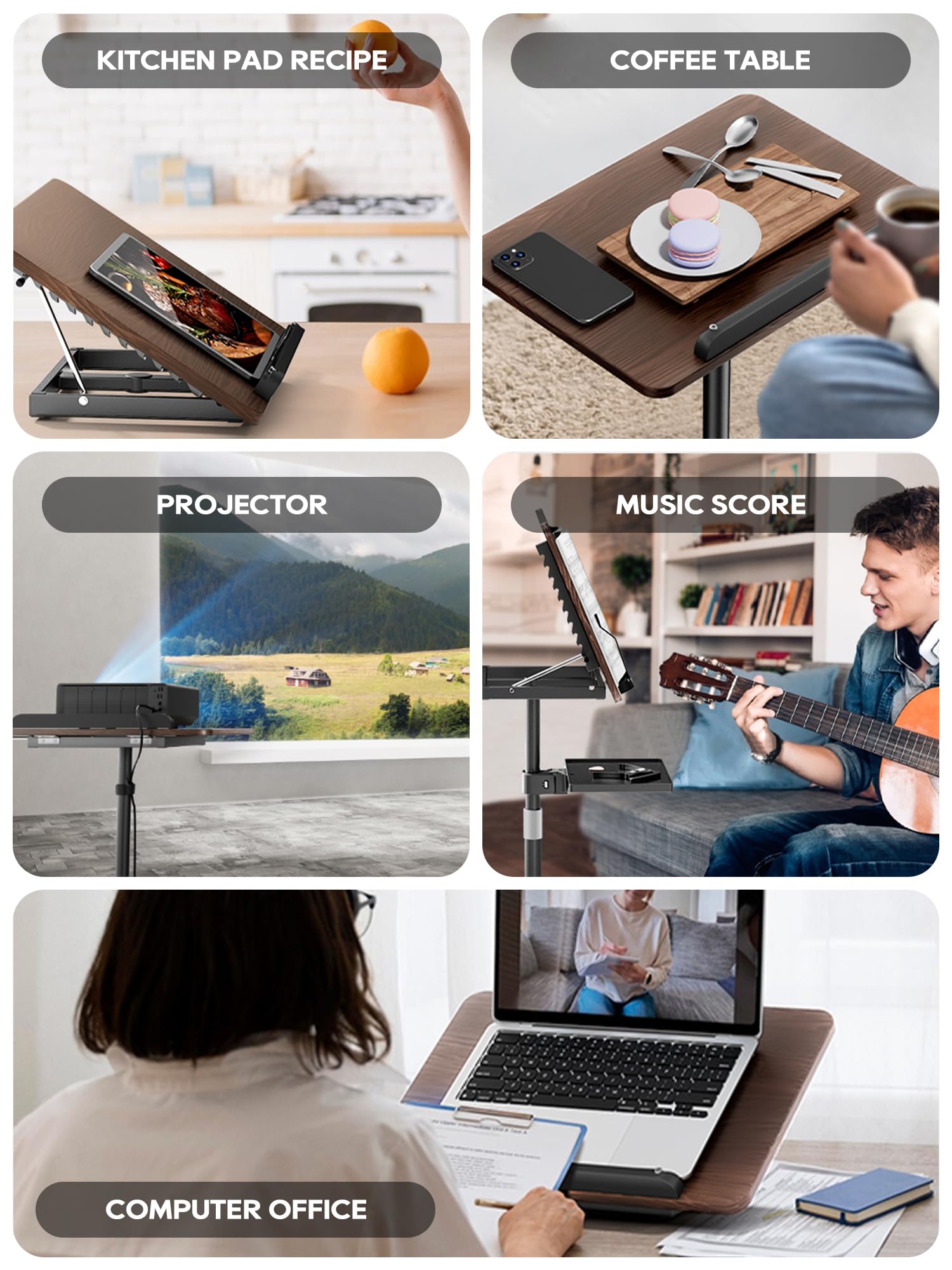 2 in 1 Adjustable Book Stand - Dual-Use Floor & Desktop Book Holder for Reading, Cooking & Work, Height Adjustable 23.5-52 inches, Elastic Page Clips for Music Sheets, Recipes, Tablets & Laptops - Black | Perfect for Home Office, Kitchen & Music Practice