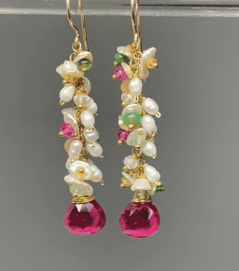 Pink, Red & Pearl Multicolor Opal Long Dangle Earrings for Women | Elegant Bohemian Statement Jewelry for Parties, Weddings & Special Occasions