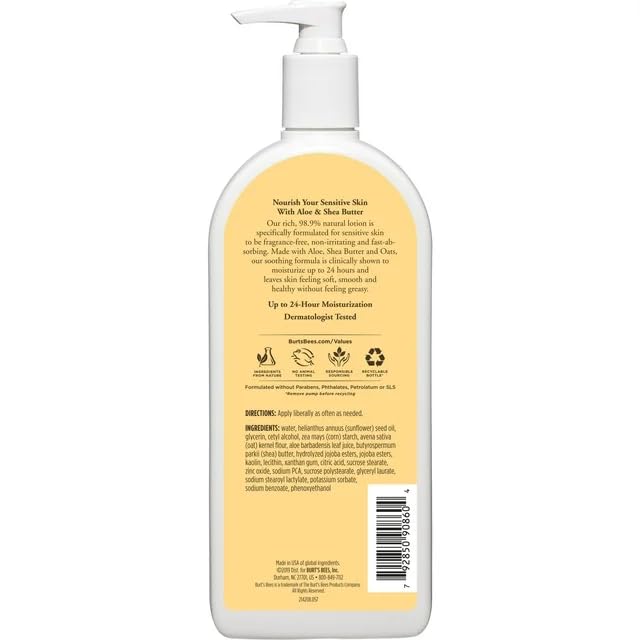 Aloe Vera & Shea Butter Body Lotion for Sensitive Skin - 12 Oz, Fragrance Free, Natural Ingredients, Pack of 2 - Perfect for Daily Moisturizing, Post-Shave Care & Makeup Removal