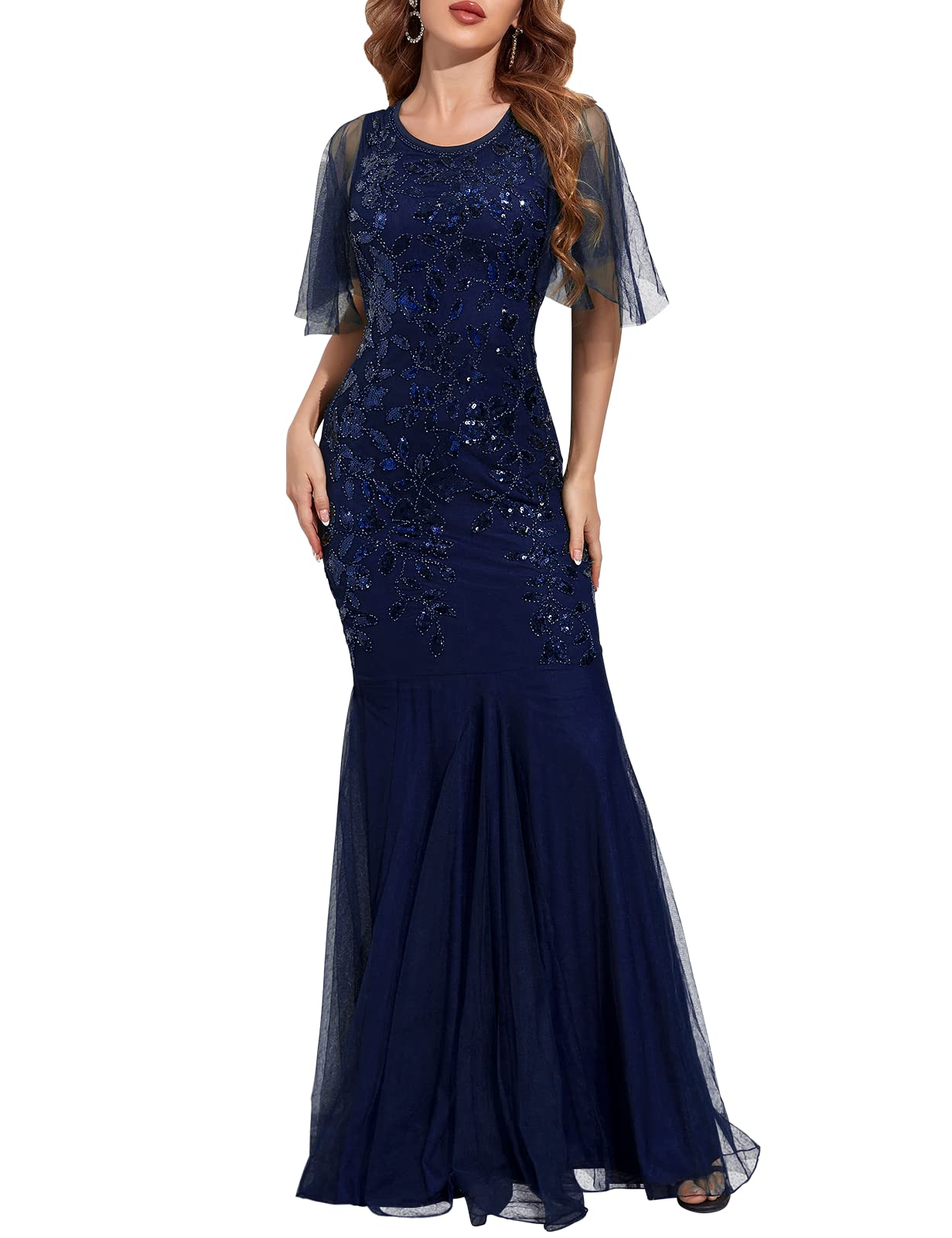 PrettyGuide Women's 1920s Sequin Mermaid Evening Dress - Vintage Flapper Maxi Long Formal Gown for Ball, Prom, Wedding & Special Occasions