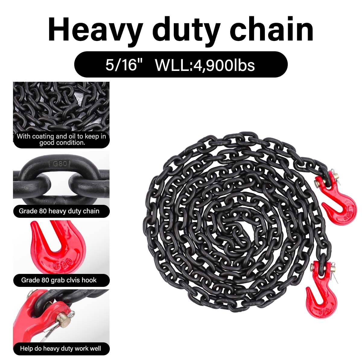 Heavy Duty G80 Ratchet Load Binder & Transport Chain Kit (5/16