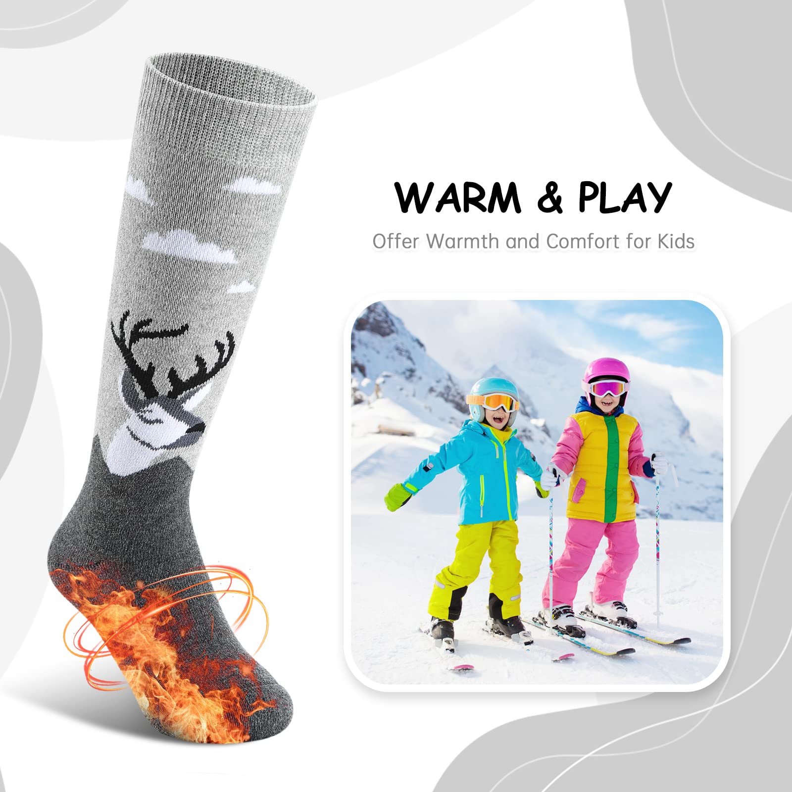 Cimkiz Kids Ski Socks for Boys & Girls - Warm Winter Snowboarding Socks (2-Pack/3-Pack) - Toddler Outdoor Skiing & Snow Sports Accessories for Cold Weather Activities