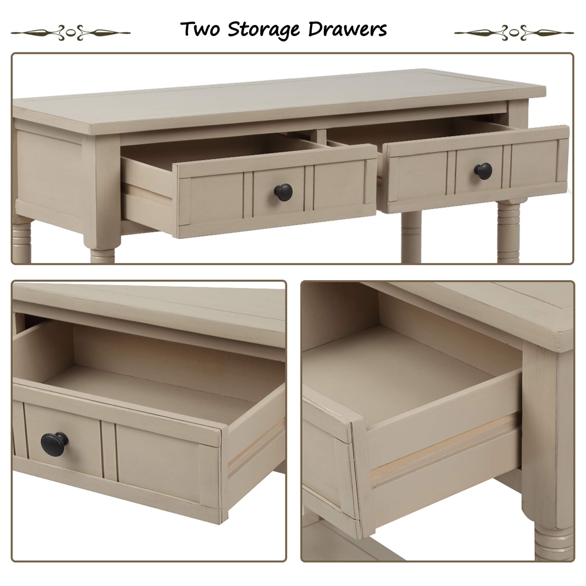 P PURLOVE Grey Sofa Table with 2 Drawers - Wooden Entryway Console Table with Storage Drawers & Bottom Shelf - Perfect for Living Room, Hallway & Small Spaces - Modern Home Furniture for Organization & Decor