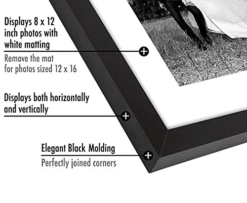 Americanflat 12x16 Picture Frame Set of 2 with Shatter-Resistant Glass - Black Signature Collection - Wall Display Photo Frame for 8x12 with Mat or 12x16 Without Mat - Perfect for Home Decor, Office Art & Gift Giving