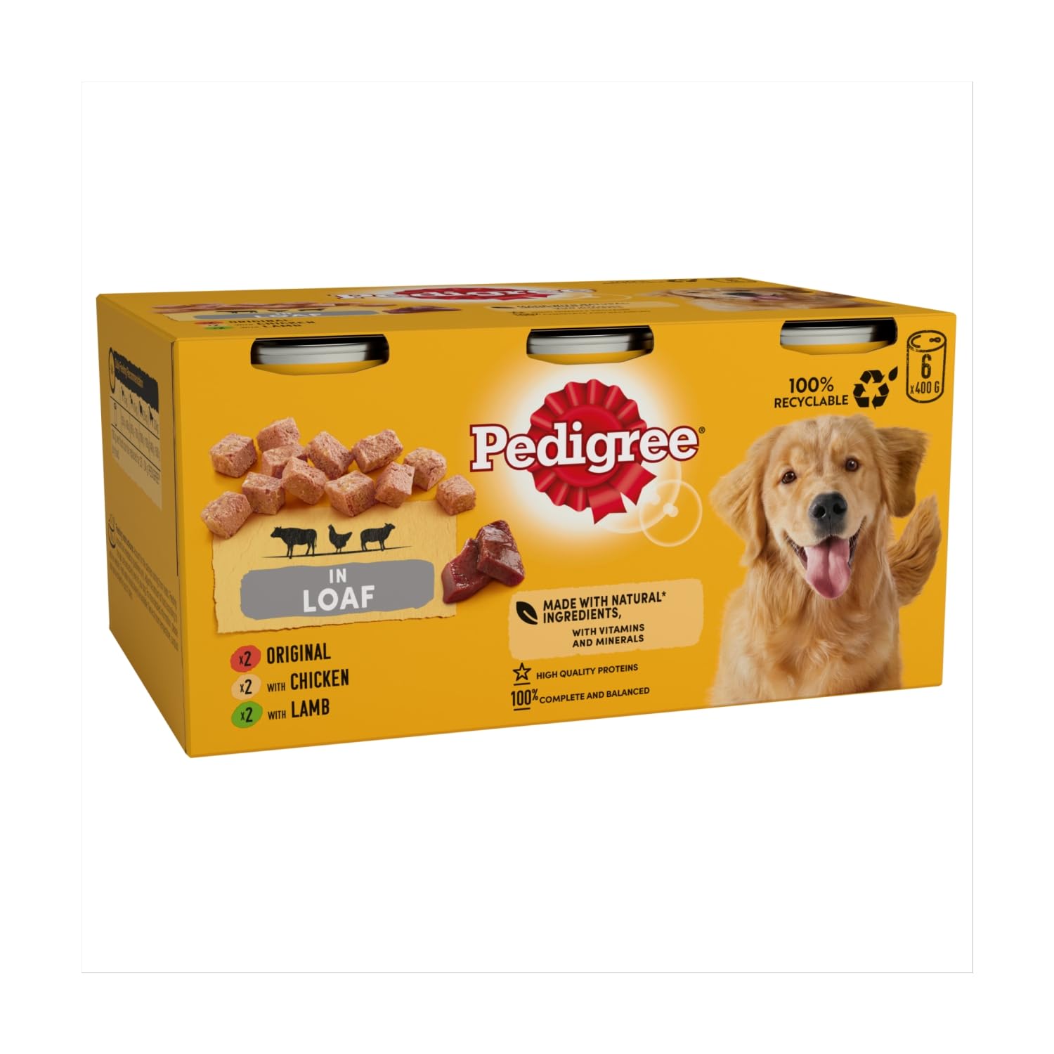 Pedigree Loaf with Tripe Variety Pack - 6x400g Canned Dog Food for Adult Dogs | High Protein, Grain-Free Wet Food for Puppies & Senior Dogs | Perfect for Mealtime, Training & Travel