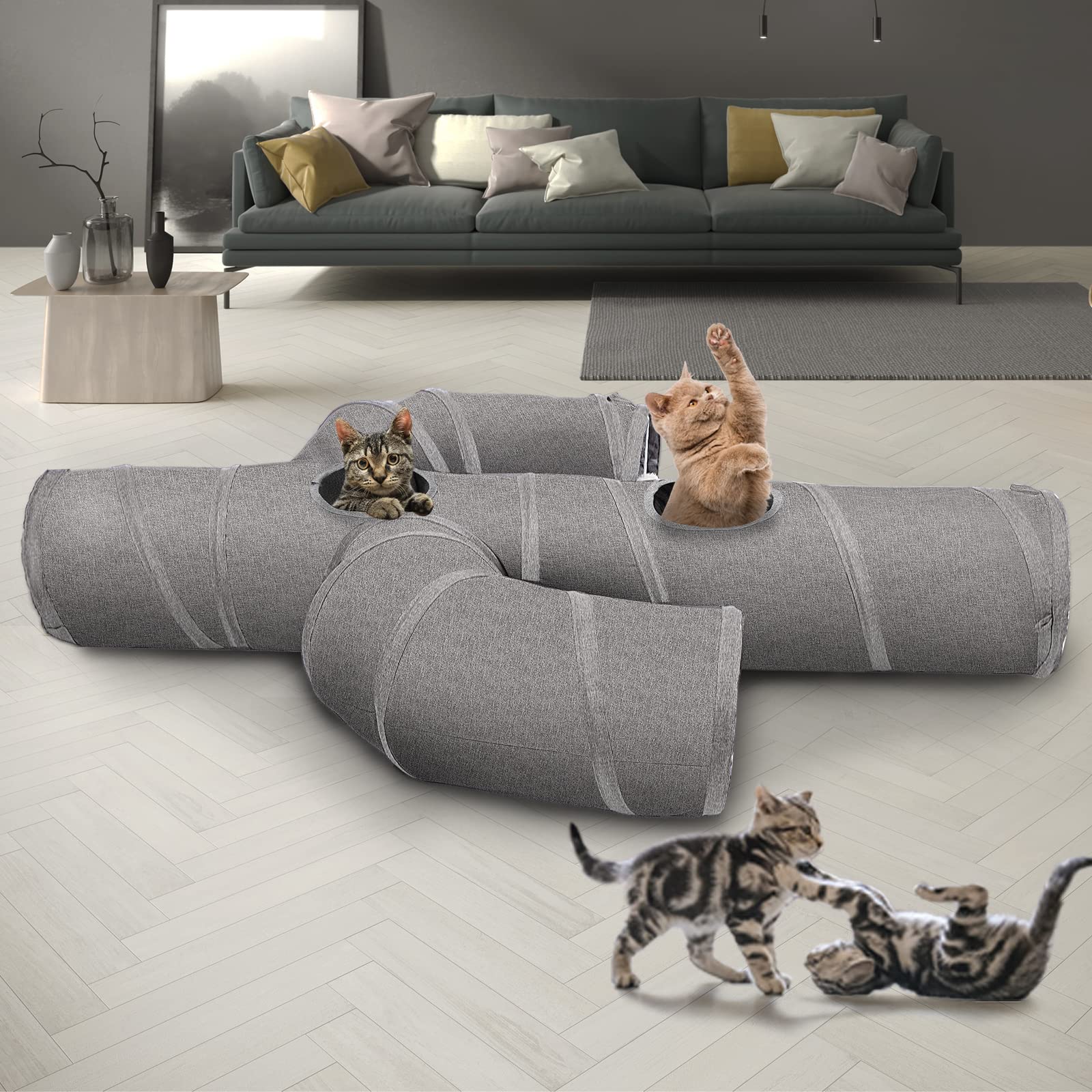 Ownpets Cactus-Shaped Cat Tunnel Toy - Durable Oxford Fabric Collapsible Pet Tube with Peek Holes & Wand for Indoor Cats | Interactive Play, Hideout & Exercise for Kittens