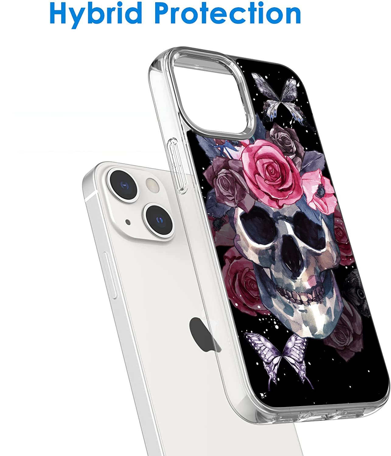Shockproof Clear TPU Phone Case for iPhone 13 - Slim Protective Cover with Skull Flower Butterfly Design | Perfect for Daily Use, Outdoor Activities & Travel Protection