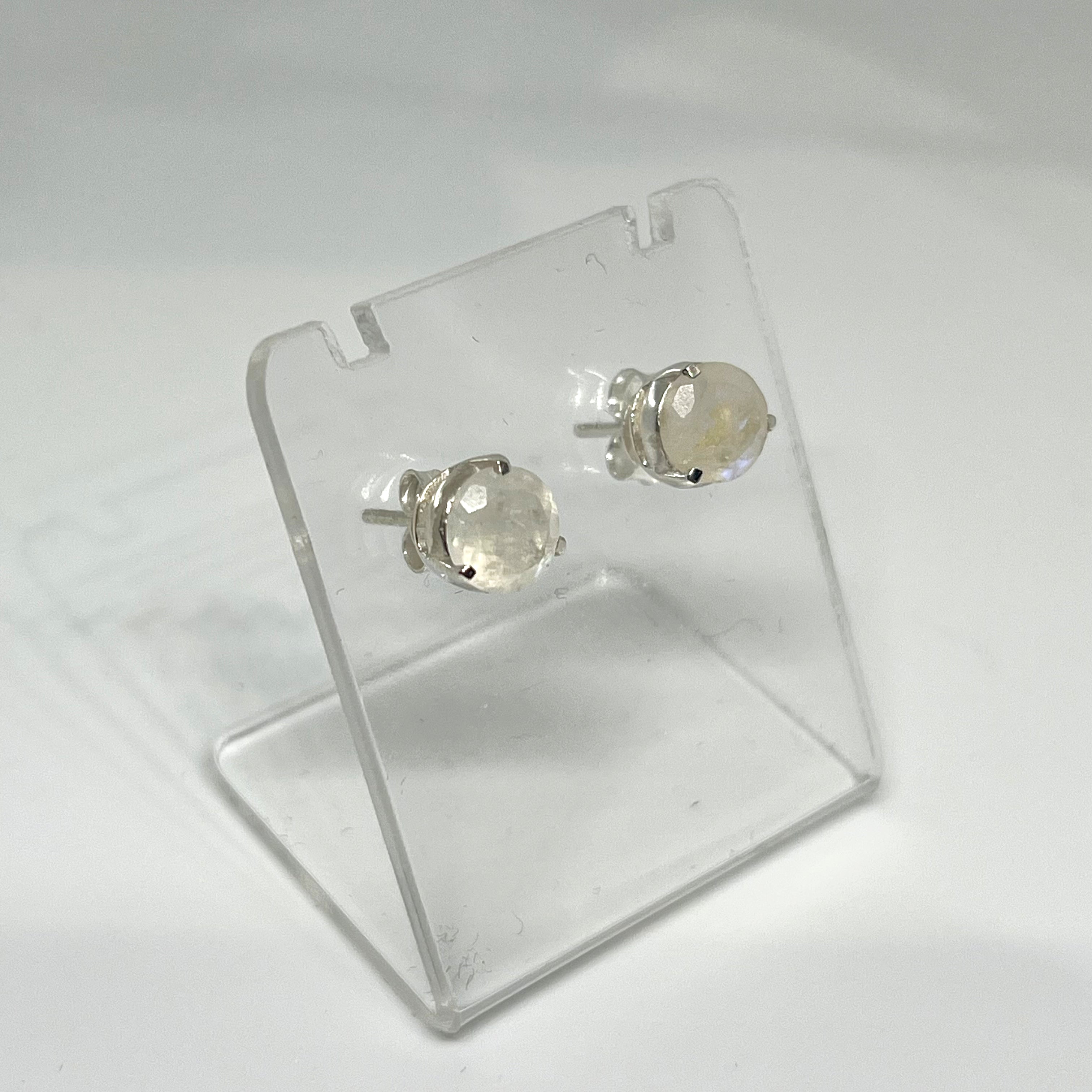 7mm Round Faceted Gemstone Stud Earrings - 3 Prong Set for Women (PSE006) | Perfect for Everyday Wear, Parties & Gifts