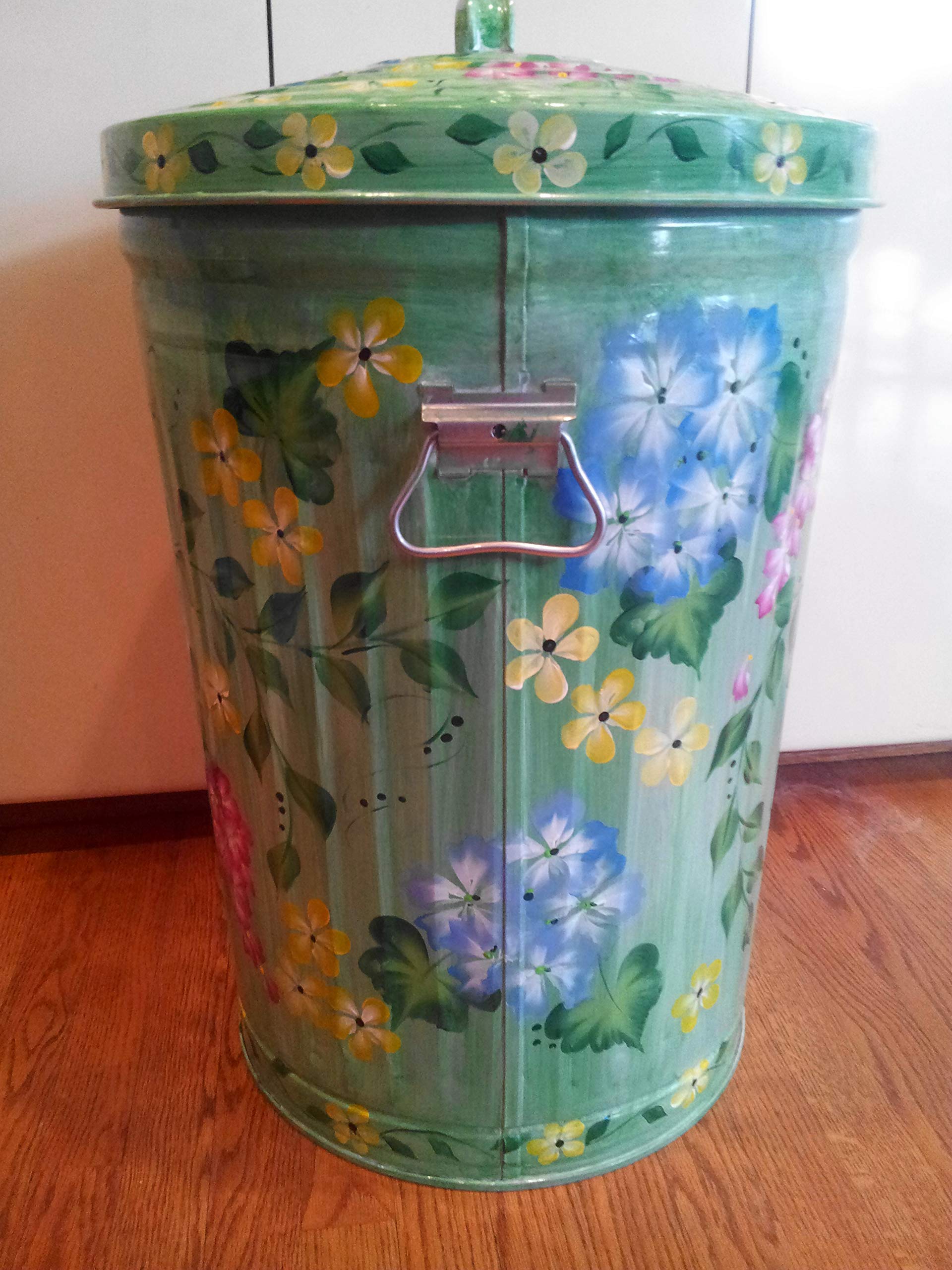 20 Gallon Hand Painted Galvanized Metal Trash Can - Decorative Waste Bin for Kitchen, Office & Outdoor Use - Rustproof & Durable Garbage Can for Home Decor