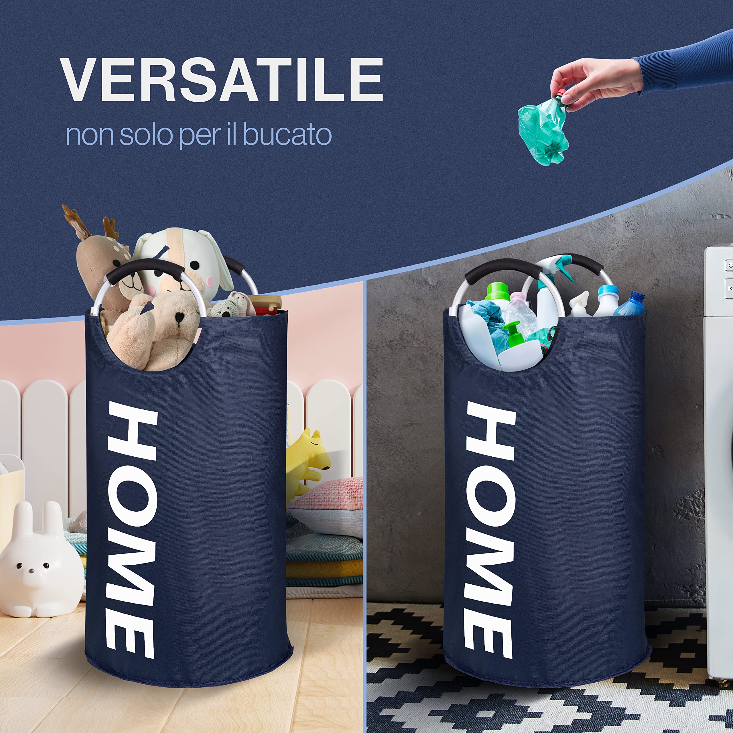 WELLENBORG Large Washable Laundry Basket - 82L Space-Saving Dirty Clothes Hamper for Bathroom, Bedroom & Laundry Room - Blue Fabric Storage Bin for Organization
