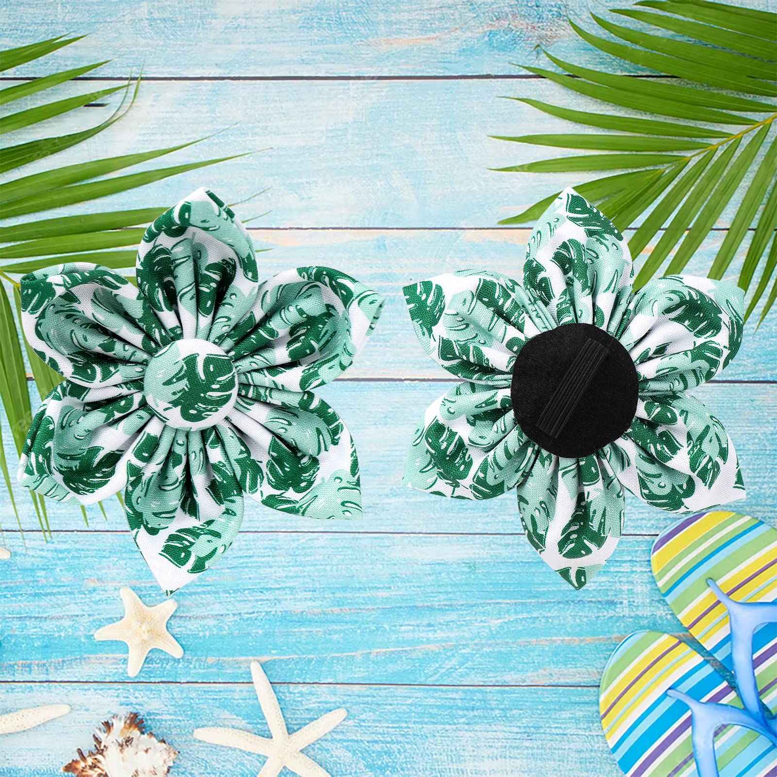 Floral Summer Dog Collar for Small Dogs - Soft Cotton Hawaiian Pet Collar with Metal Buckle, Green Size S - Perfect for Beach Walks & Outdoor Adventures