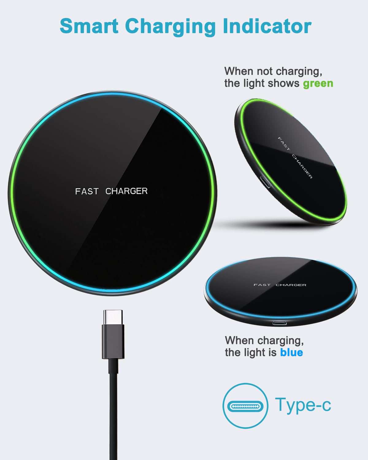 Qi-Certified 15W Fast Wireless Charger Pad for Samsung Galaxy S24/S23/S22/S21/S20 FE & iPhone 15 Pro Max/15 Plus/14/13/12/11/XR - Universal Phone Charging Station for Home, Office, and Nightstand Use
