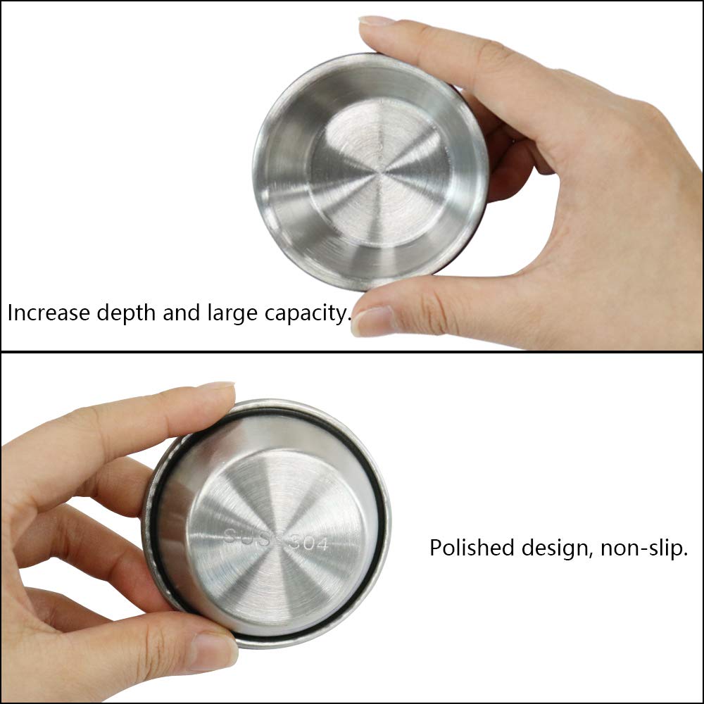 6Pcs 2.3OZ Stainless Steel Sauce Dishes - Premium Sushi Dipping Bowls, Seasoning Cups, Mini Appetizer Plates & Metal Ramekins for Condiments, Soy Sauce, Dressings - Perfect for Sushi Bars, Restaurants & Home Kitchens (Silver, 6-Piece Set)