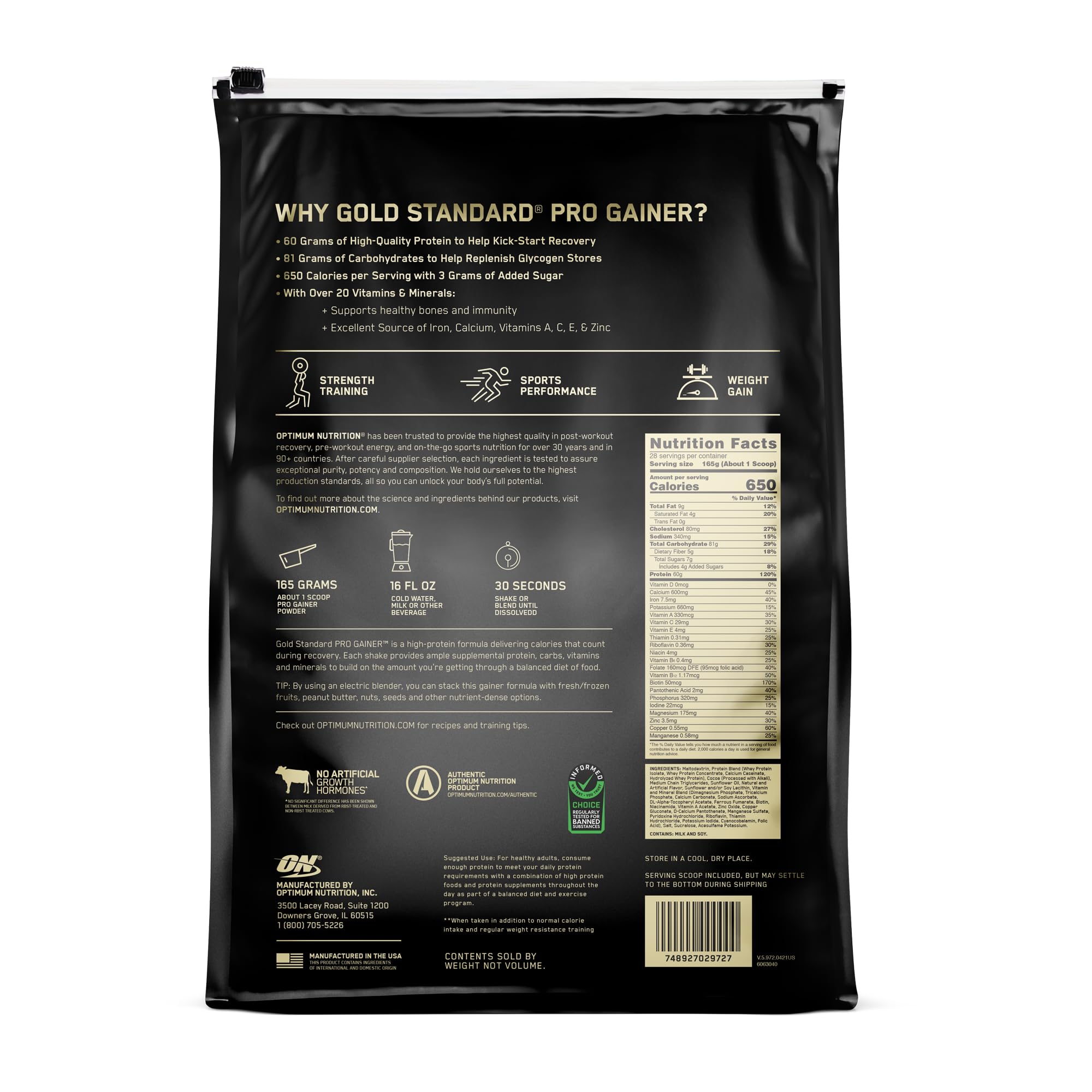 Optimum Nutrition Gold Standard Pro Gainer Protein Powder - Weight Gain Supplement, Double Chocolate Flavor, 10.19 lbs (Packaging May Vary) | Post-Workout Recovery & Muscle Building for Athletes & Bodybuilders
