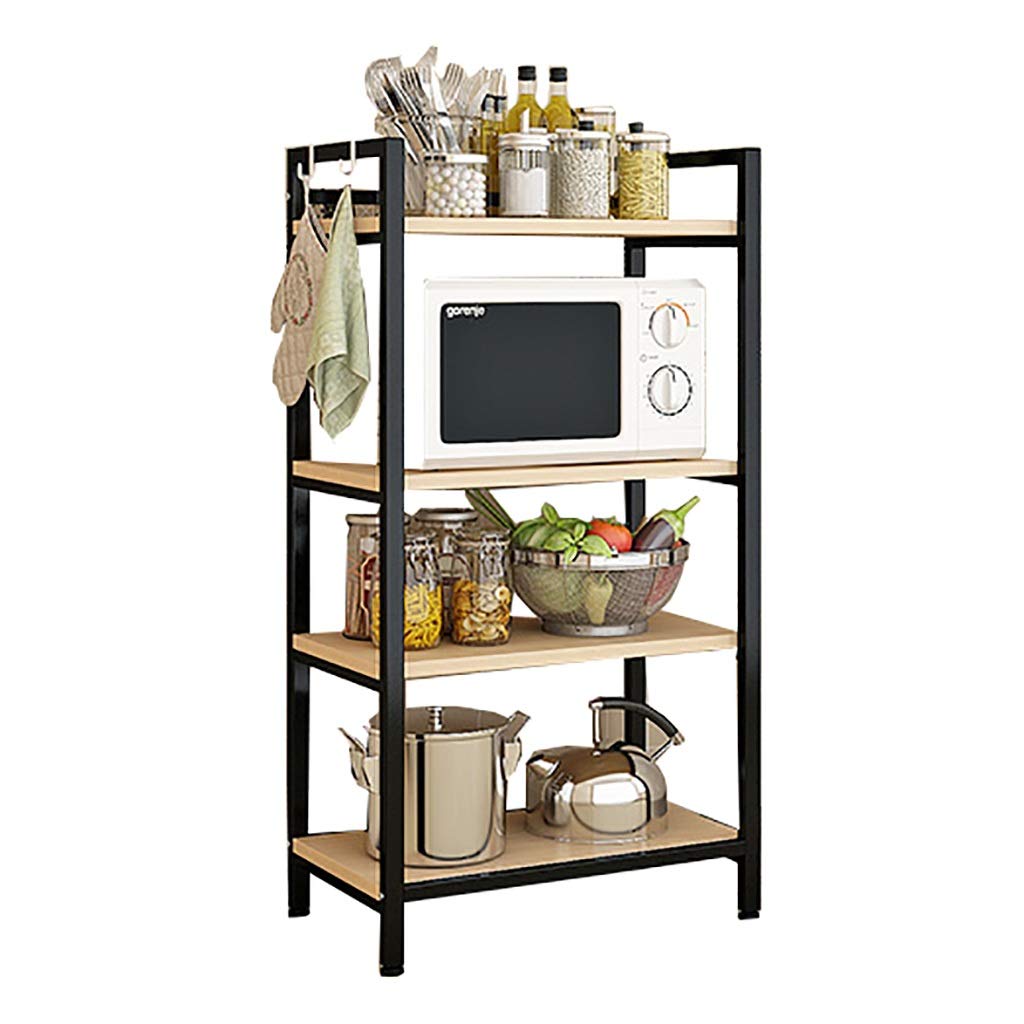 LIZI 4-Tier Kitchen Shelf Floor Standing Storage Rack - Sturdy Wood & Carbon Steel Structure for Kitchen, Study, Garage, Warehouse (Color: A) - Perfect for Organizing Spices, Books, Tools & More