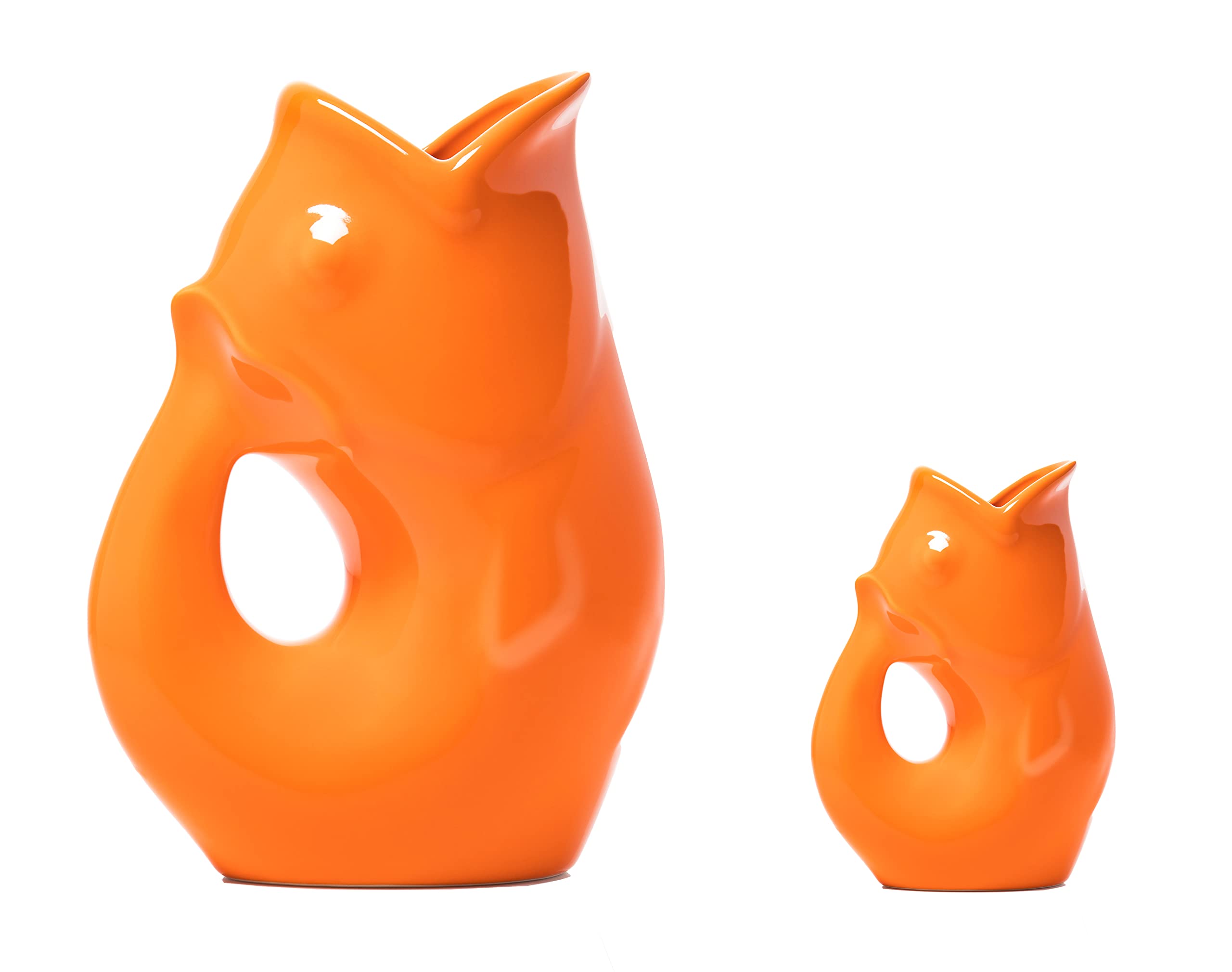 Gurgle Pot Fish Pitcher Set of 2 - 42oz Large French Design Pitcher with Matching Creamer - Vibrant Orange Tableware for Indoor & Outdoor Dining, Parties, and Kitchen Decor