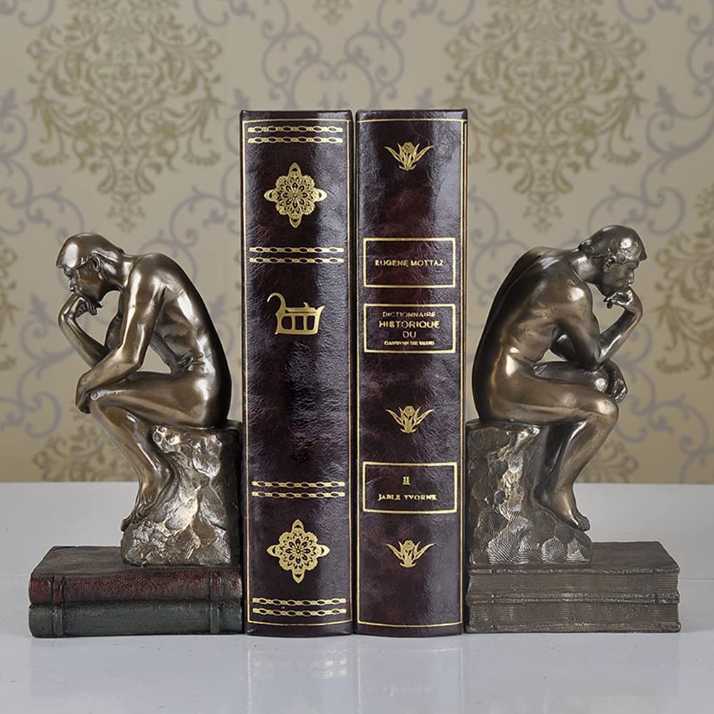 ESGT Resin Thinking Man Bookends - Heavy Duty Book Shelf Supports for Office & Home Decor, Desktop Bookend Stoppers for Large Books - Perfect for Libraries, Study Rooms & Workspaces