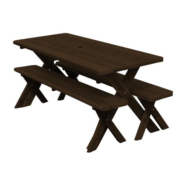Premium Western Red Cedar Crossleg Picnic Table with 2 Benches - Outdoor Dining Set for Backyard, Garden, Park & Patio - Weather-Resistant Wooden Picnic Furniture for Family Gatherings & Camping