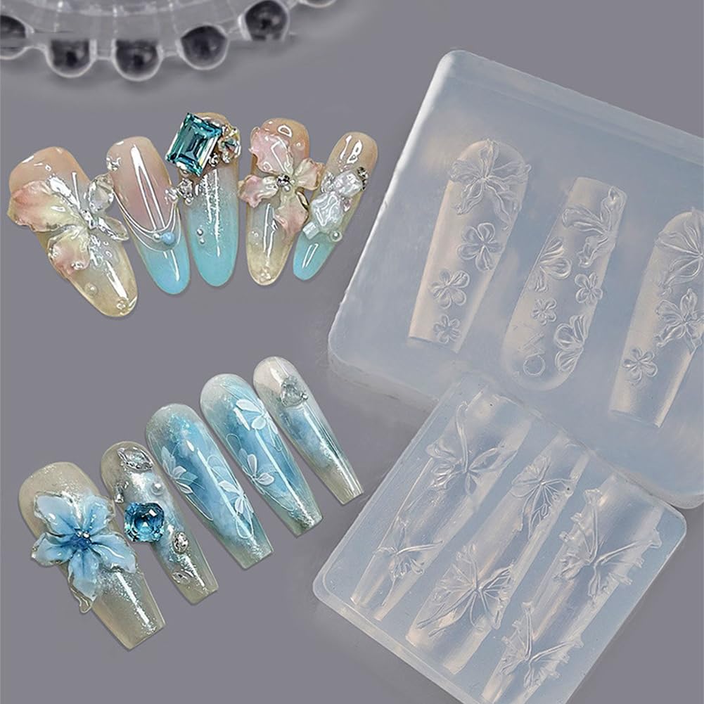 3D Flowers Nail Mold Silicone - Floral Nail Art Tools for Resin Charms & Nail Supplies - DIY Nail Carving Template for Gel Polish, Acrylic Nails - Perfect for Manicures, Pedicures & Nail Art Designs