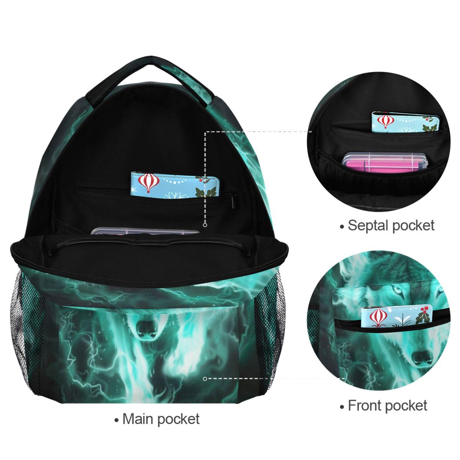 **Kcldeci Wolf Backpack for Kids - Fire Wolf Design School Backpack, Bookbag, Travel Daypack, Durable Rucksack for Boys & Girls - Perfect for School, Hiking, and Outdoor Adventures**