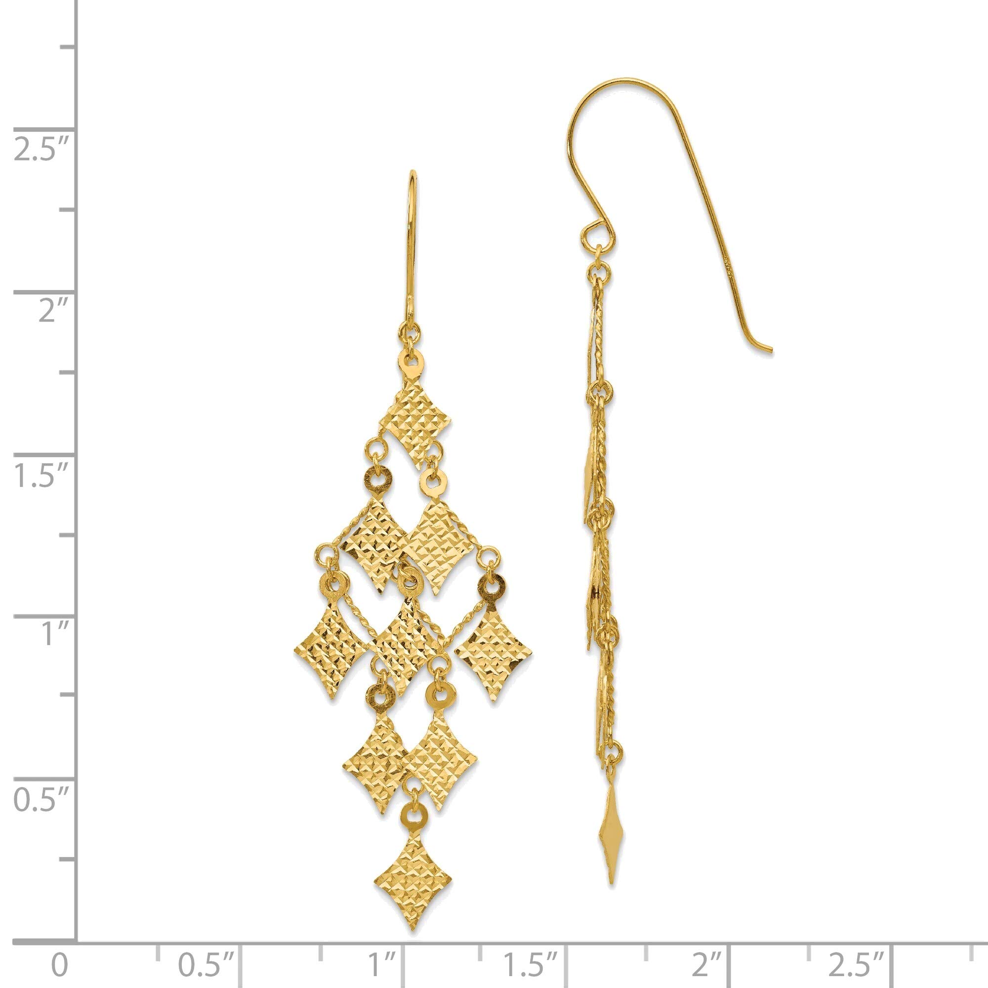 14K Yellow Gold Diamond-Cut Chandelier Earrings for Women - Elegant Dangling Statement Jewelry for Parties, Weddings & Special Occasions