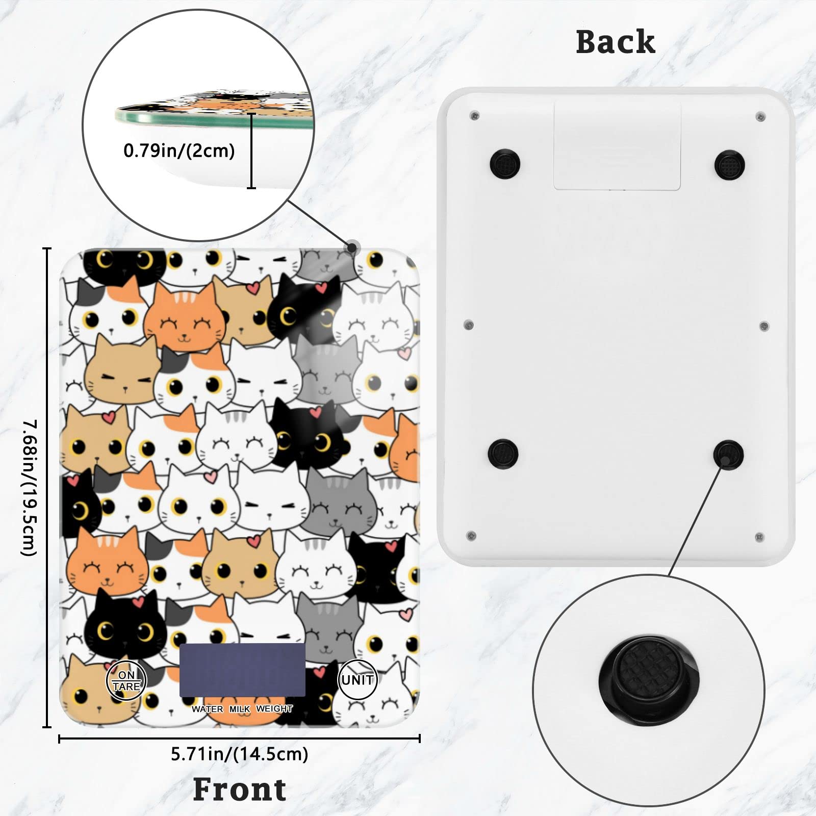 Cute Cat Kitten Cartoon Food Scale - Waterproof Digital Kitchen Scales for Weight in Ounces & Grams, Coffee Scale for Kitchen, Jewelry, Baking, and Small Items - Perfect for Home, Office, and Travel Use
