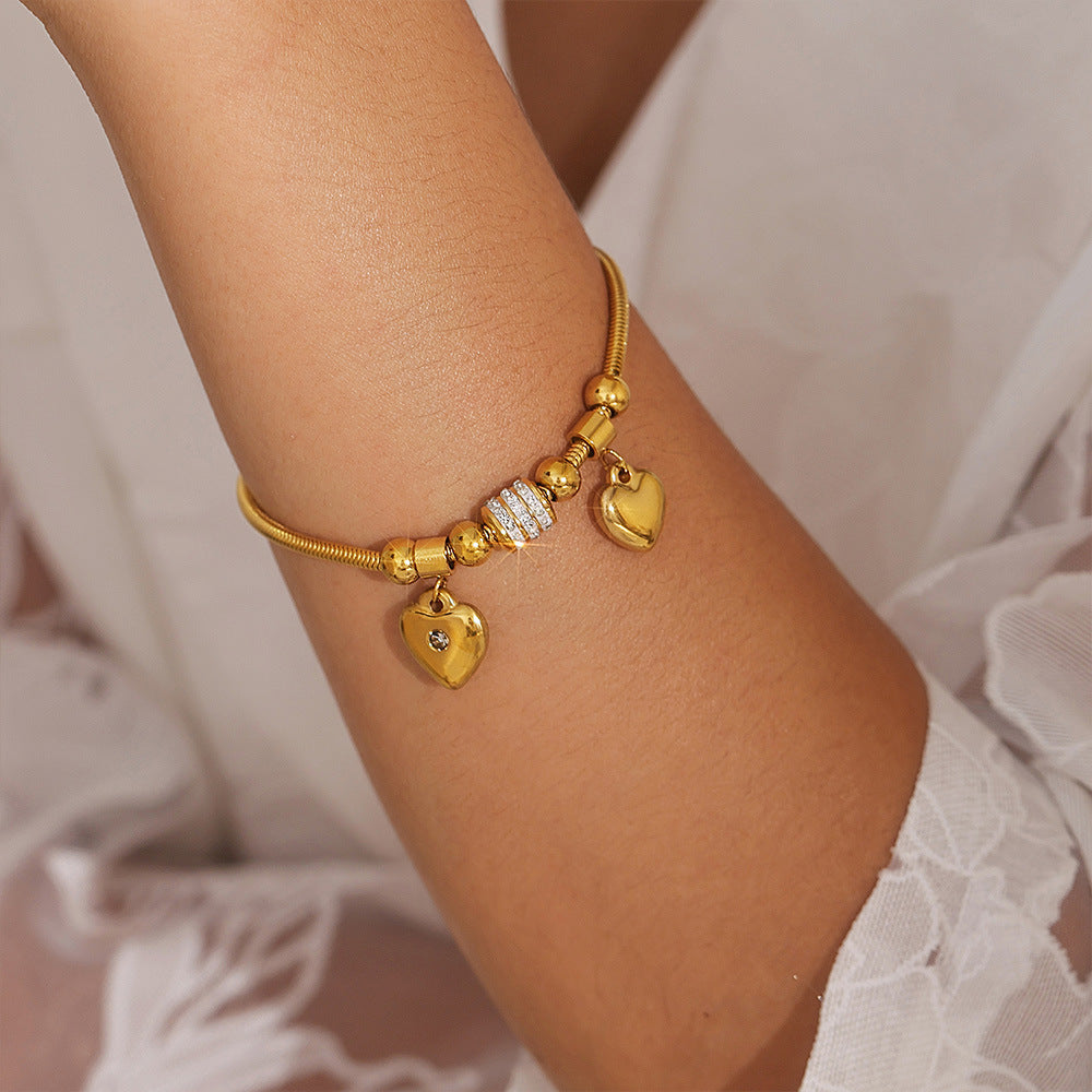 18K Gold Plated Rhinestone Heart Charm Bracelet for Women - Elegant Adjustable Fashion Jewelry Gift for Valentine's Day, Anniversary & Special Occasions
