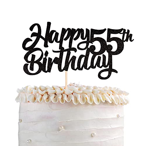 1 Pack Glitter 55th Birthday Cake Topper - Cheers to 55 Years Cake Decorations for 55th Birthday Party Supplies (Black) - Perfect for Milestone Celebrations, Anniversary Parties & Retirement Cakes