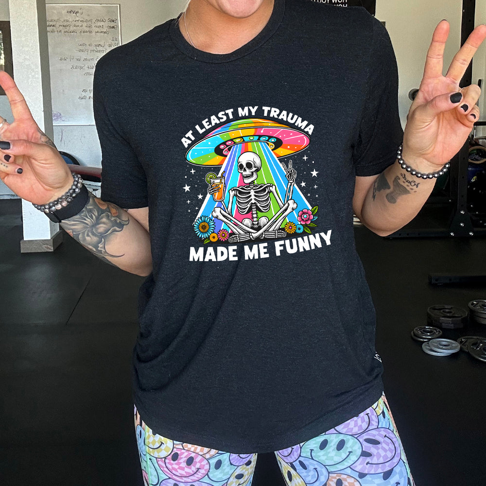 Funny Trauma Humor T-Shirt - Unisex Comfort Fit Cotton Tee for Mental Health Awareness & Comedy Lovers - Perfect for Therapy Sessions, Stand-Up Shows & Casual Wear