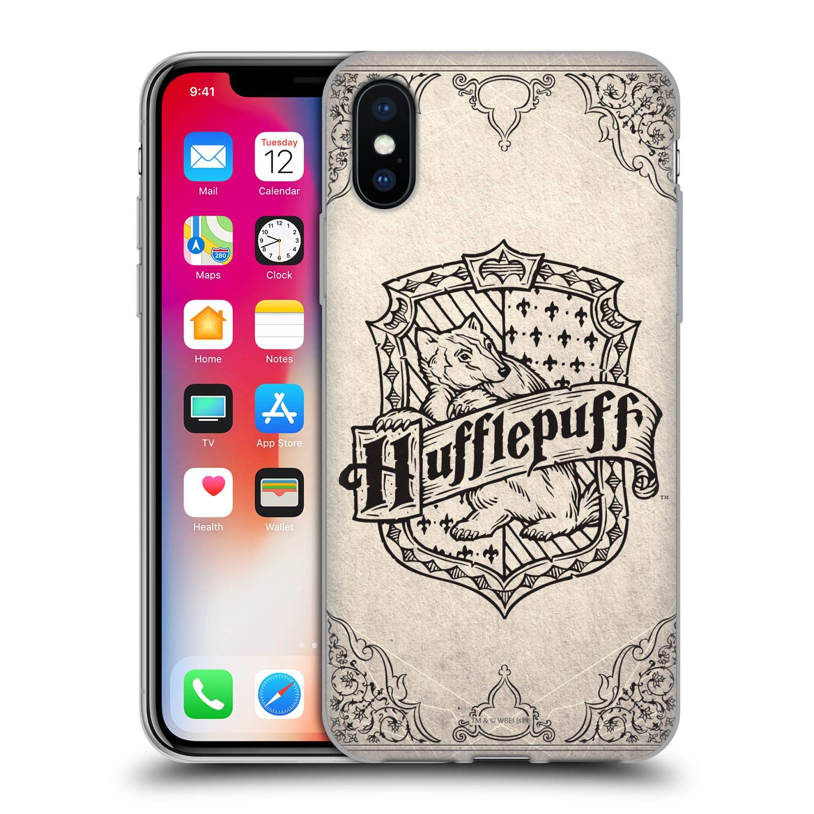 Official Harry Potter Hufflepuff Parchment Sorcerer's Stone Soft Gel Phone Case for iPhone X/Xs - Licensed Hogwarts Merchandise for Fans, Protective Cover with Magical Design - Perfect for Potterheads, Cosplay, and Wizarding World Enthusiasts