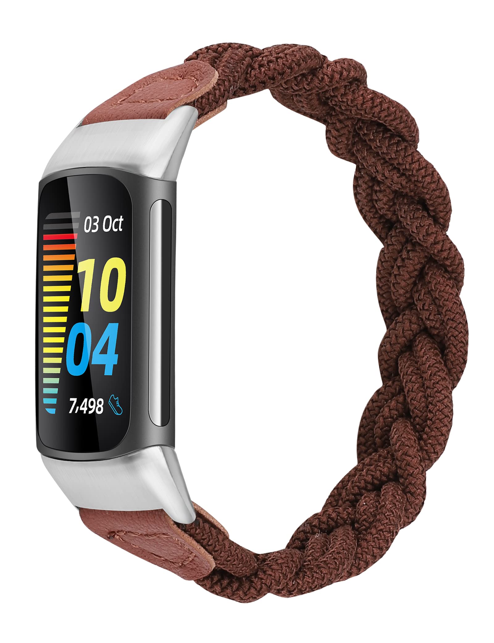 Fitbit Charge 5 Replacement Bands for Women - Stretchy Braided Solo Loop Wristband, Soft Elastic Strap Accessories, Brown XS | Compatible with Fitbit Charge 5, Perfect for Workouts, Running & Everyday Wear