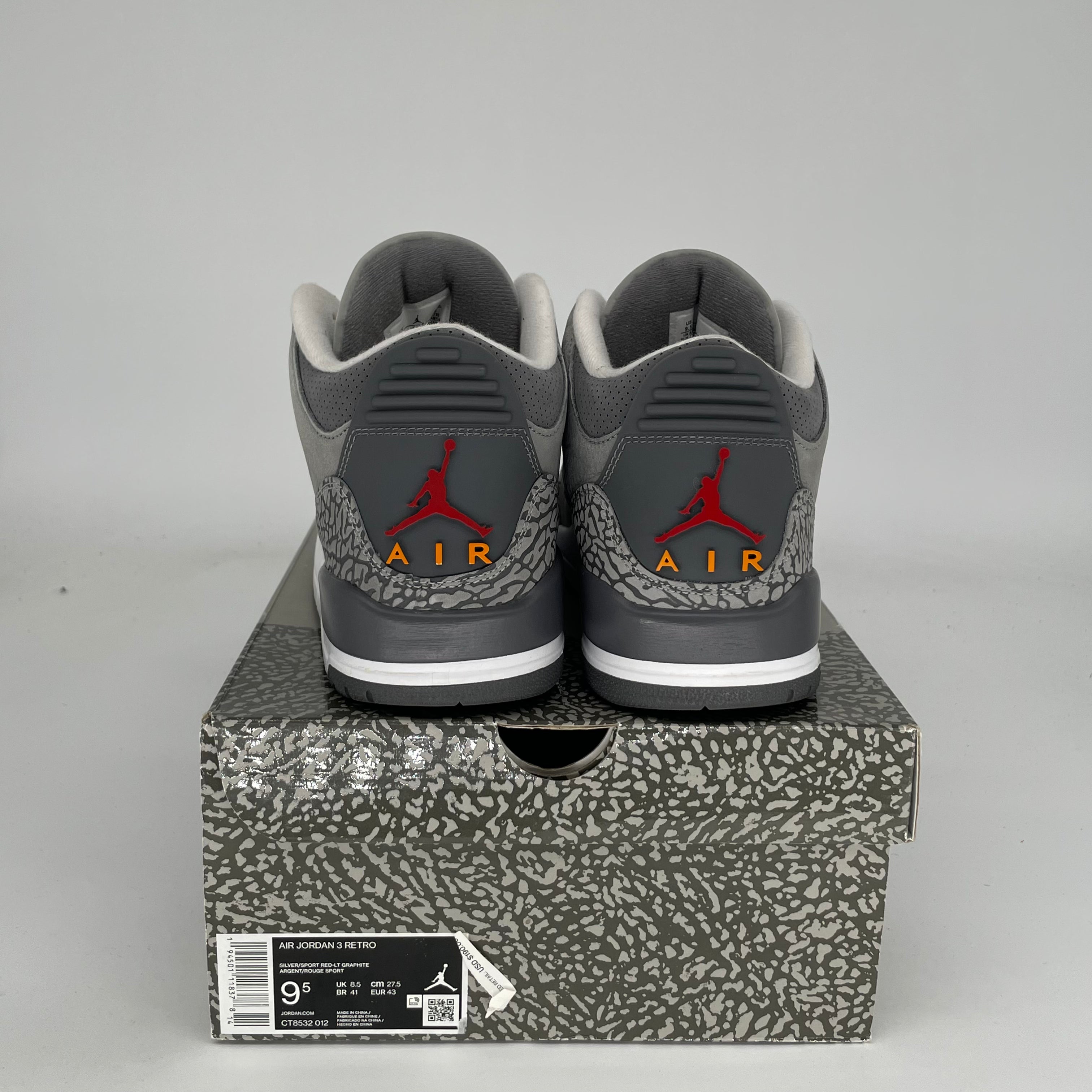 AIR JORDAN 3 COOL GREY Men's Basketball Shoes - Size 9.5 (CT8532-012) | Retro Sneakers for Casual Wear, Street Fashion & Sports Performance