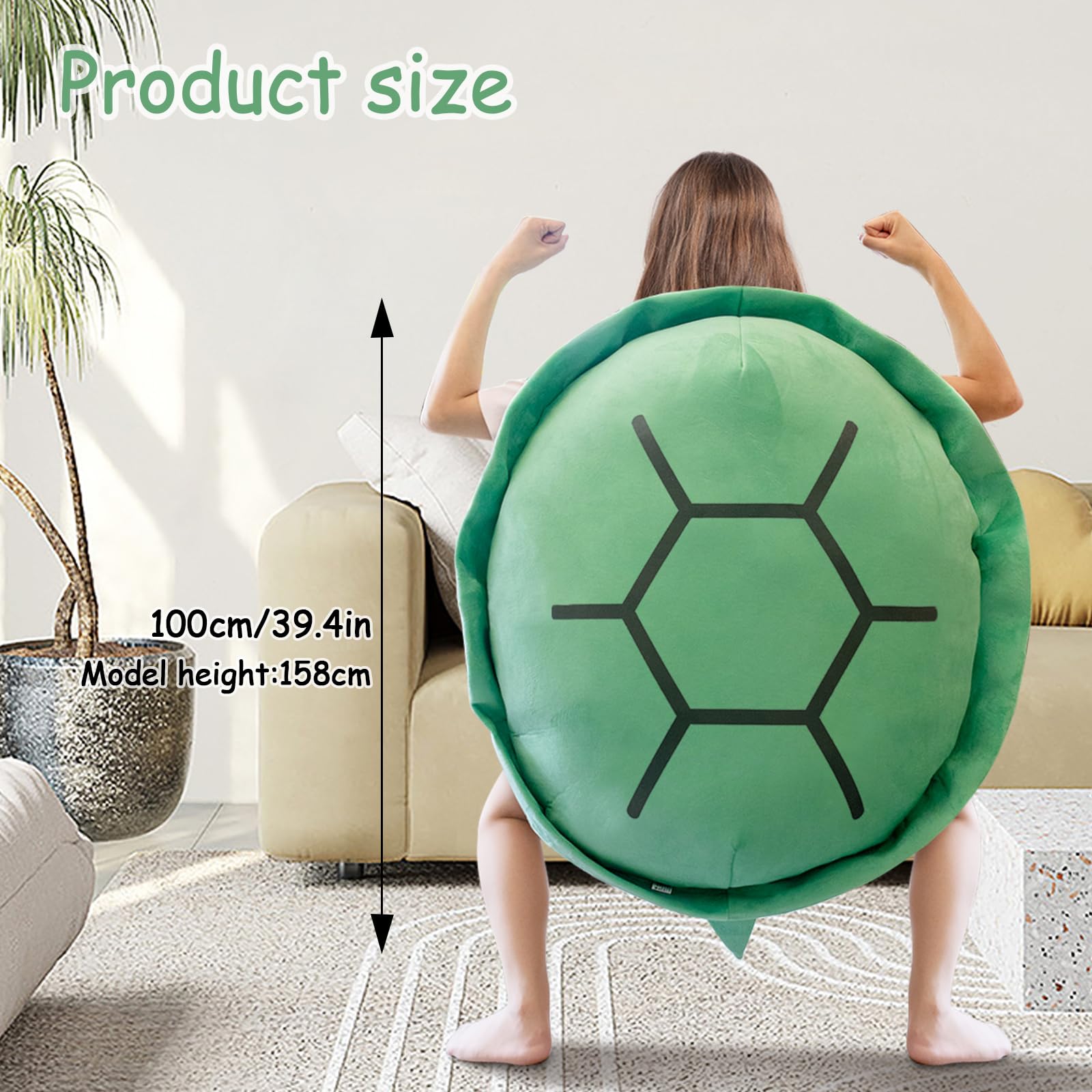 40 Inch Wearable Turtle Shell Pillow - Soft Plush Tortoise Shell Stuffed Animal Cushion Toy for Adults & Kids - Perfect for Halloween Costumes, Cosplay, Dress Up Parties & Lazy Lounging
