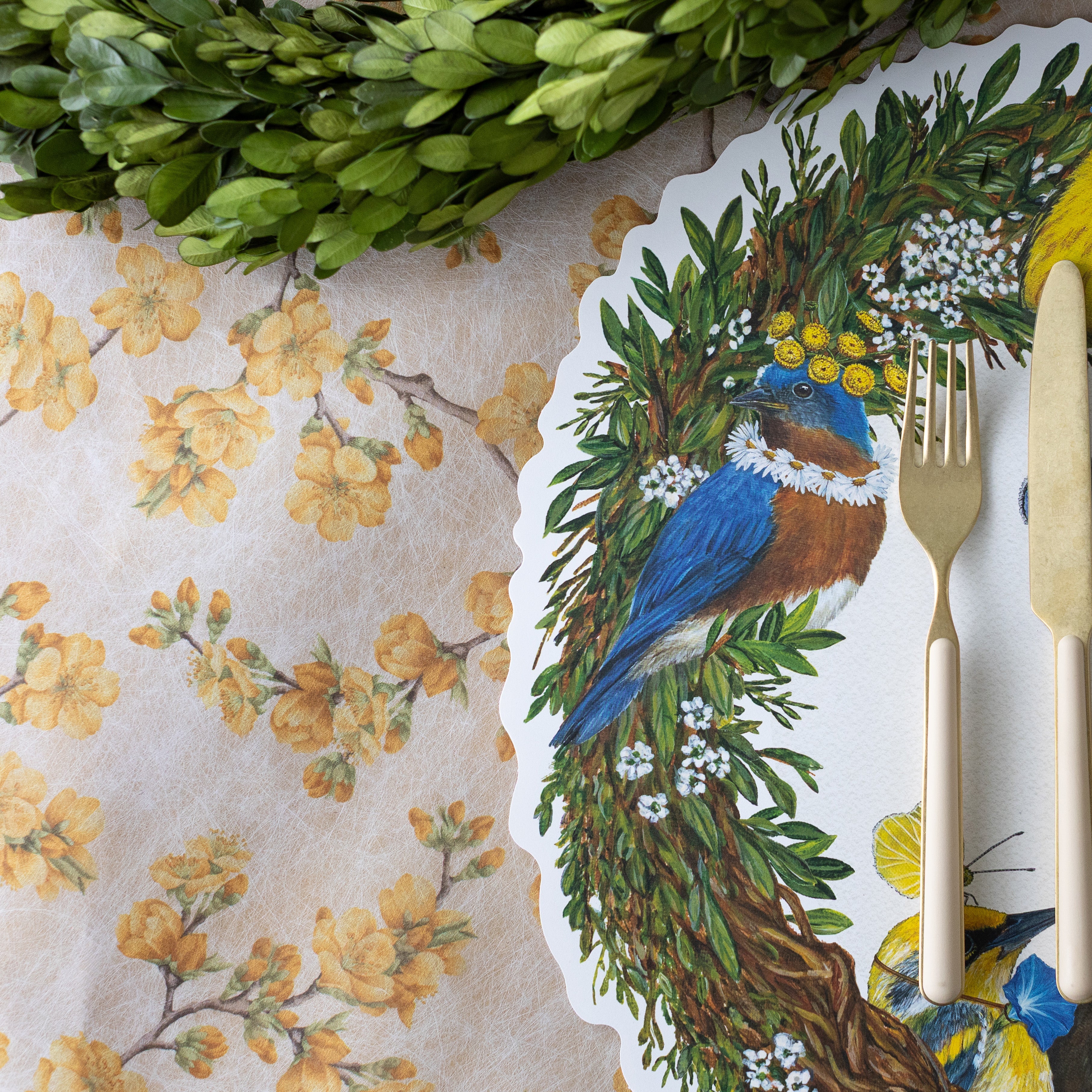 Songbird Wreath Placemat - Laser Cut Floral Table Decor for Spring & Summer Dining - Perfect for Easter, Mother's Day & Wedding Table Settings