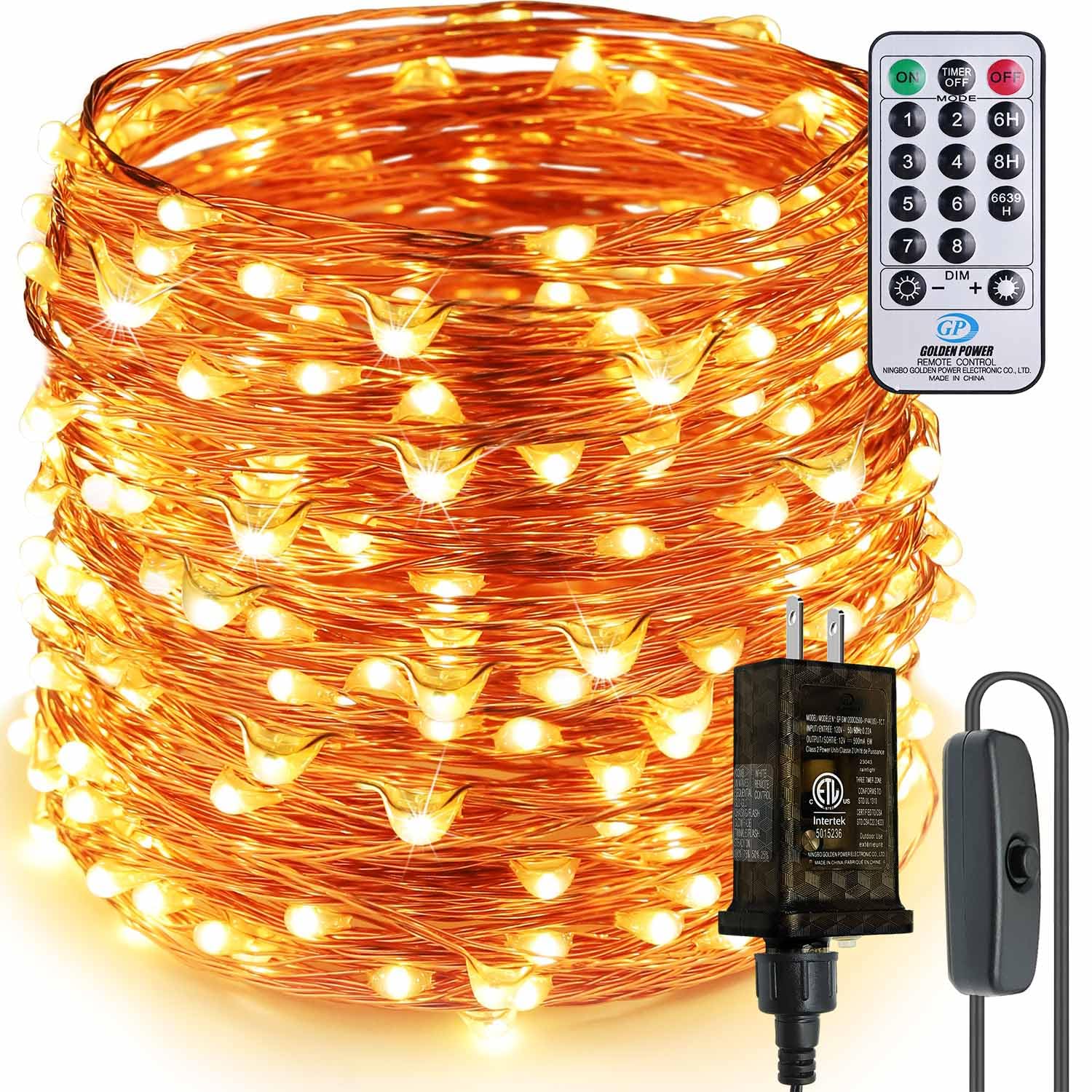 99ft 300 LED Fairy String Lights with Remote & Timer - Super Long Copper Wire Lights for Indoor/Outdoor Use - 8 Modes Warm White Plug-in Decorative Lighting for Birthday, Wedding, Christmas Party & Home Decor