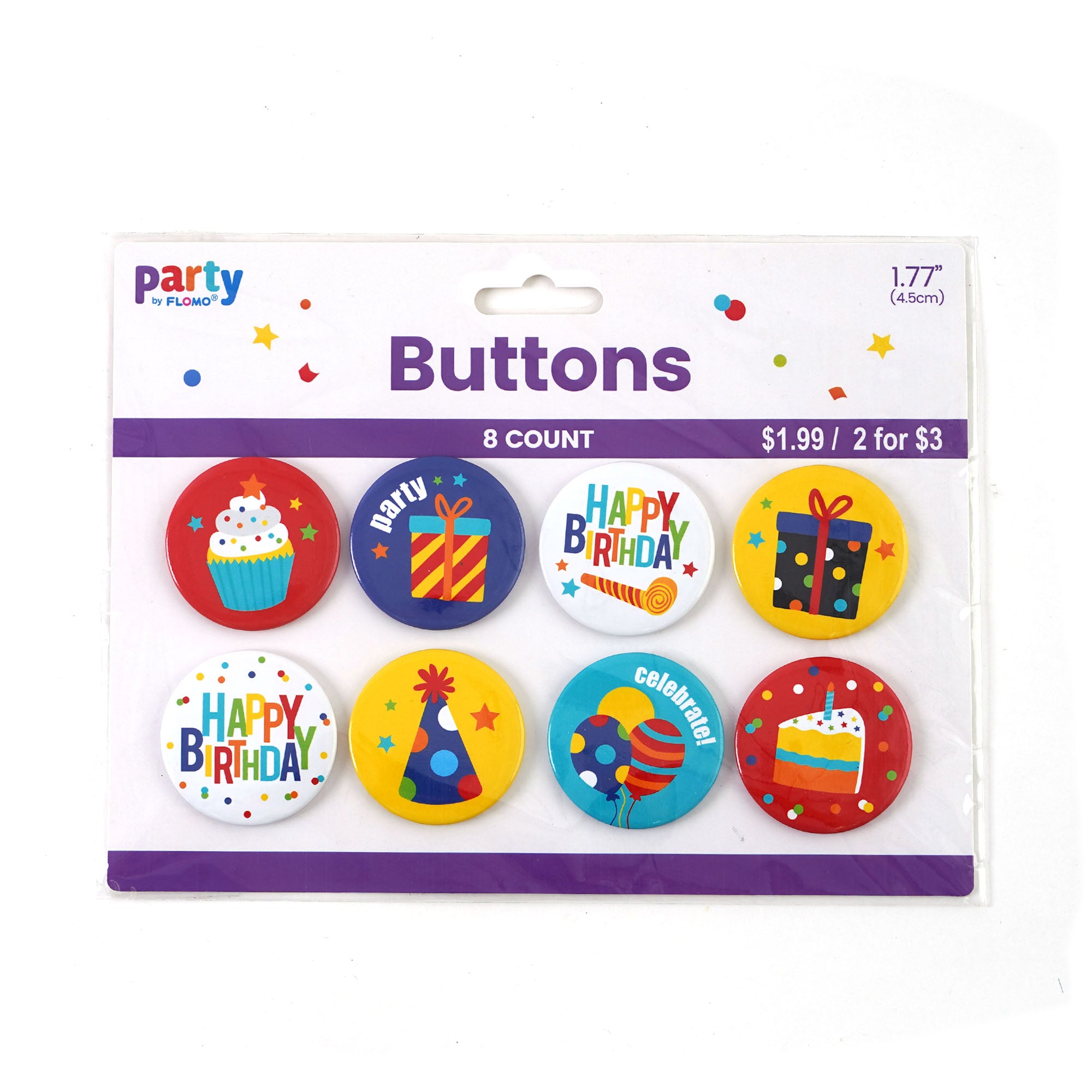 8 Pack Birthday Party Buttons - Fun & Colorful Badges for Birthday Celebrations, Events & Special Occasions