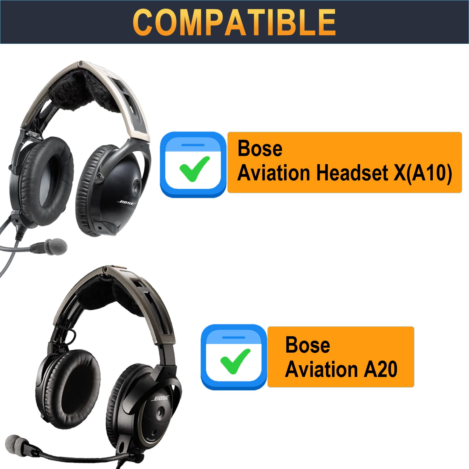 Bose Aviation A20 Replacement Ear Pads - Premium Leather Memory Foam Cushions Compatible with Bose A10 & A20 Headsets - Durable & Comfortable for Long Flights (Black) - Perfect for Pilots, Aviation Enthusiasts & Professional Use