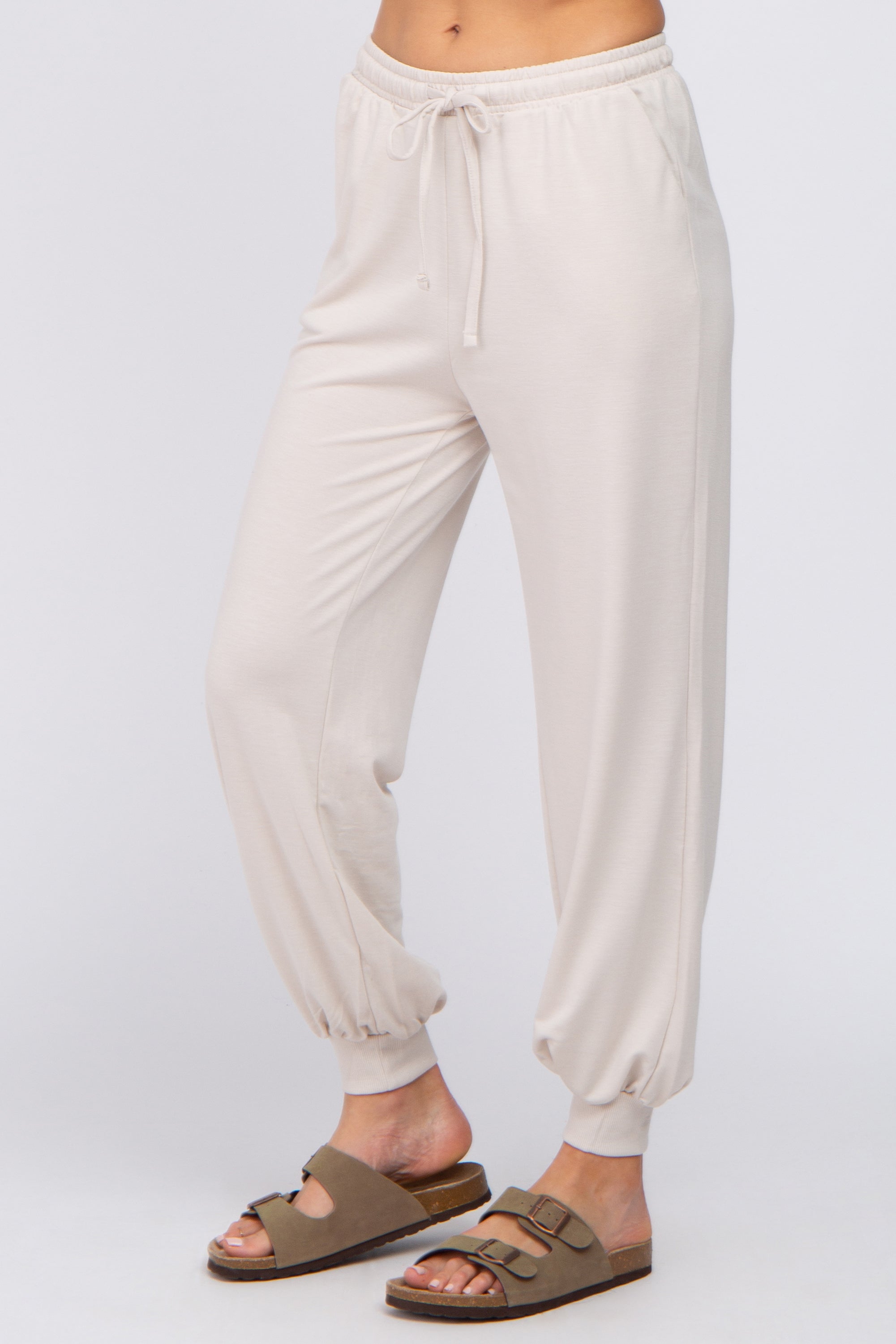 Comfortable Beige Jogger Pants for Women - Soft Casual Lounge Pants with Elastic Waistband - Perfect for Yoga, Running, Travel & Home Relaxation