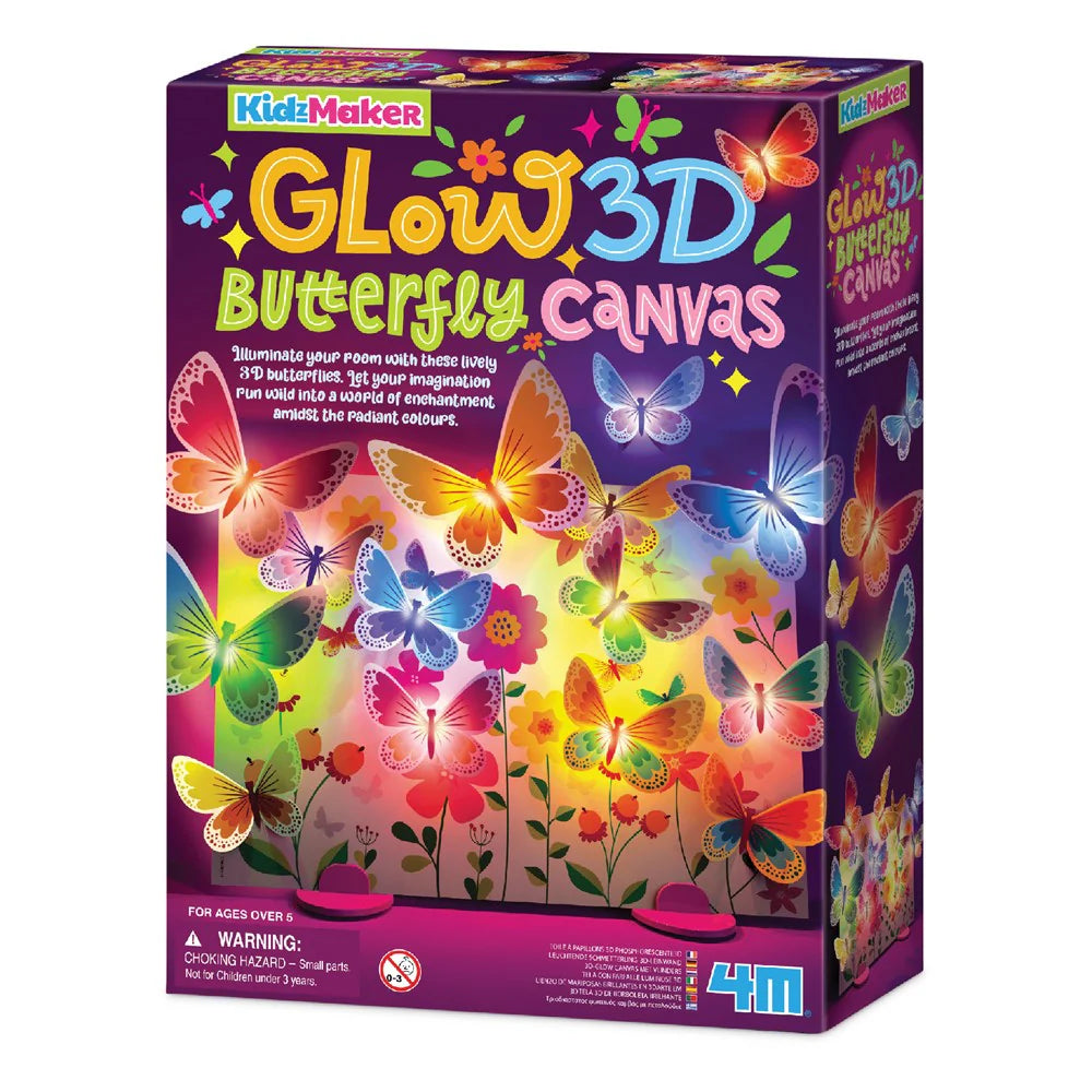 4M KidzMaker 3D Glow Butterfly Canvas Kit - DIY Arts and Crafts for Kids Ages 5-12 - Creative Painting Activity with Glow in The Dark Paint - Perfect for Birthday Gifts, Classroom Projects & STEM Learning