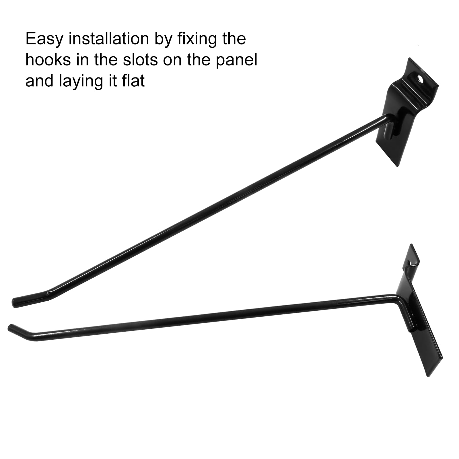Waziaqoc 32PCS 10-Inch Heavy Duty Black Metal Slatwall Hooks for Display Panels - Durable Pegboard Gridwall Hooks for Garage, Shop, Retail & Home Organization