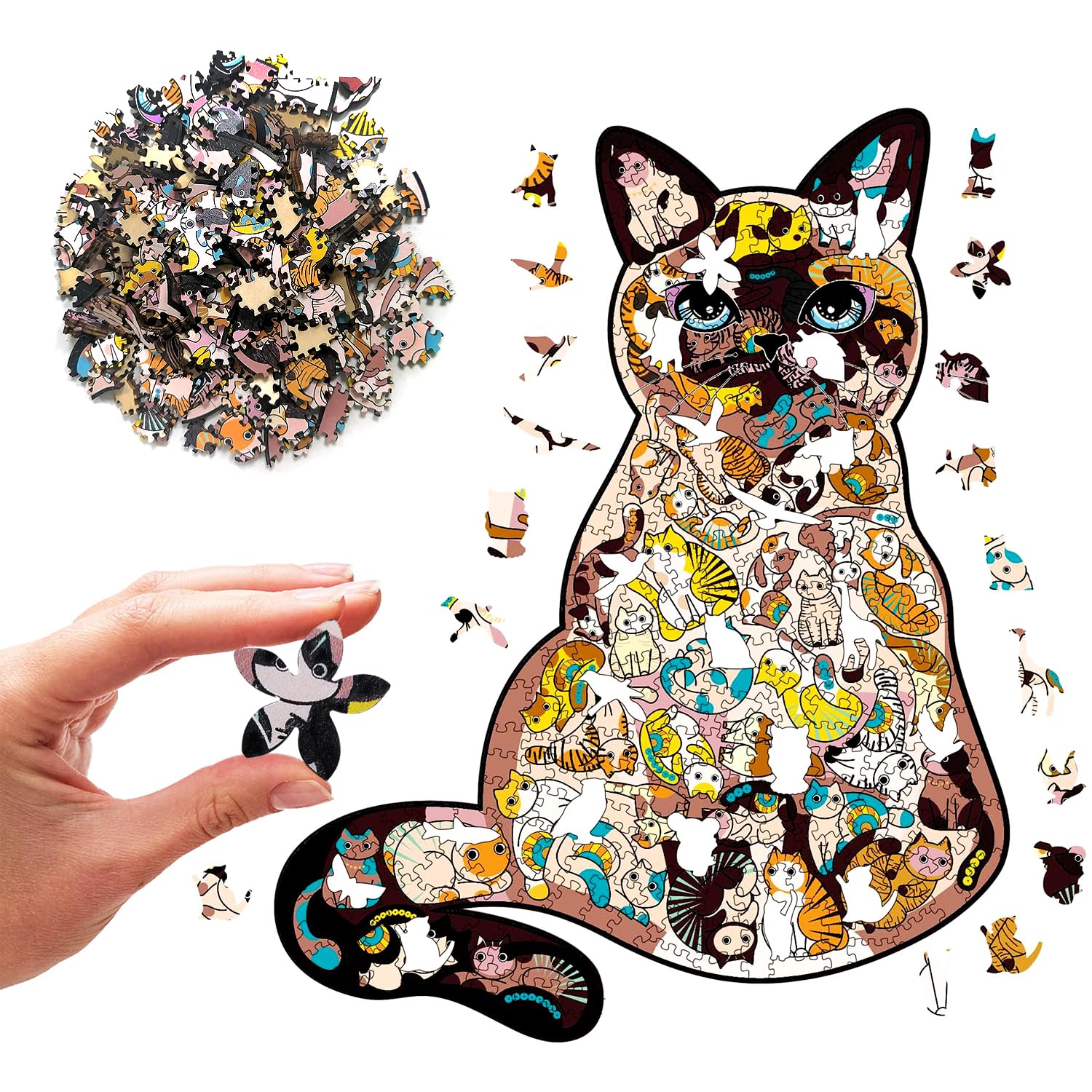 200-Piece Wooden Animal Shaped Puzzle for Adults & Kids - Unique Cat Puzzle with Gift Box - Perfect for Family Game Night & Educational Play