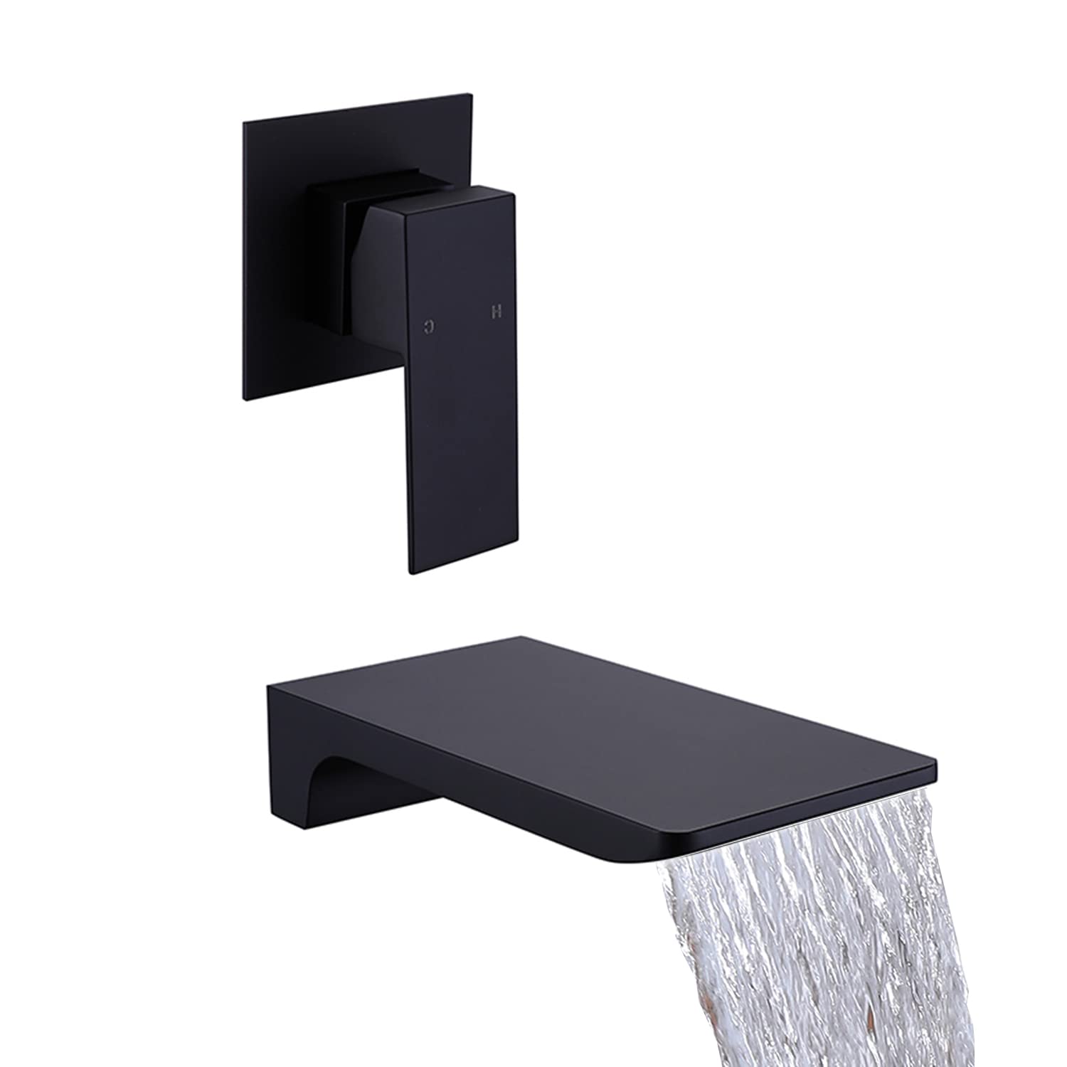Wall Mount Waterfall Bathtub Faucet - Single Handle Matte Black Bathroom Sink Faucet - 2 Hole Widespread Vessel Faucet for Lavatory Vanity - Perfect for Modern Bathroom & Spa Style Decor