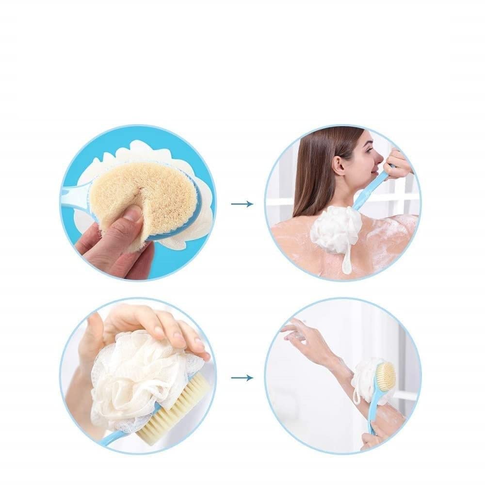 TERXA 2 in 1 Body Brush & Back Scrubber - Double Sided Exfoliating Shower Brush with Long Handle for Wet & Dry Skin Care - Perfect for Back Cleansing, Cellulite Massage & Spa Relaxation (Multicolor, Pack of 1)