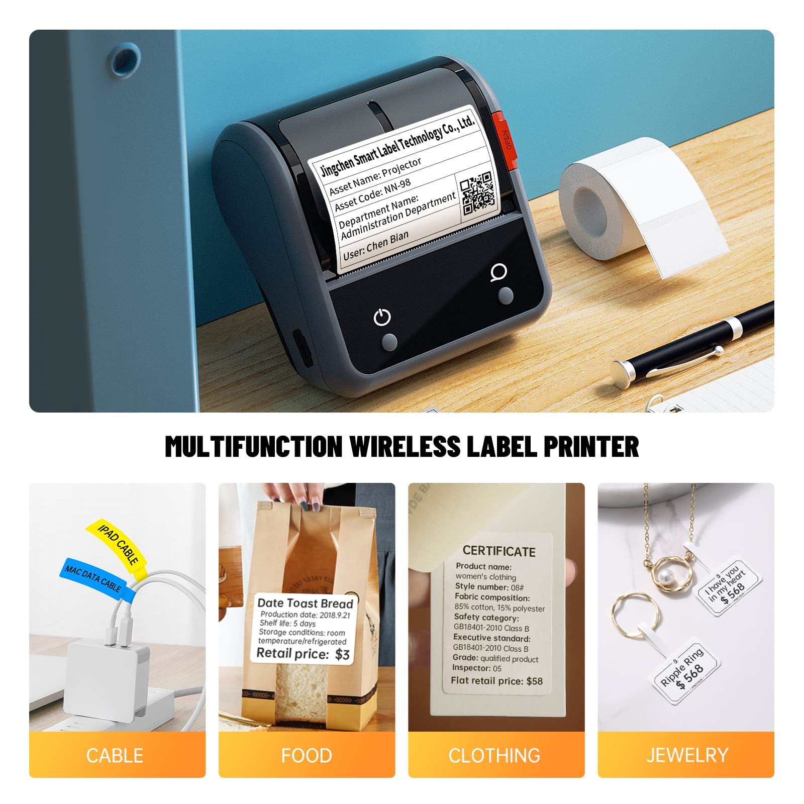 NIIMBOT B3S 3-Inch Thermal Label Printer - Portable Bluetooth Label Maker Machine with 1 Pack 70x40mm Labels for Clothing, Barcodes, Small Business & Home Organization (Ideal for Retail, Warehousing & Shipping)