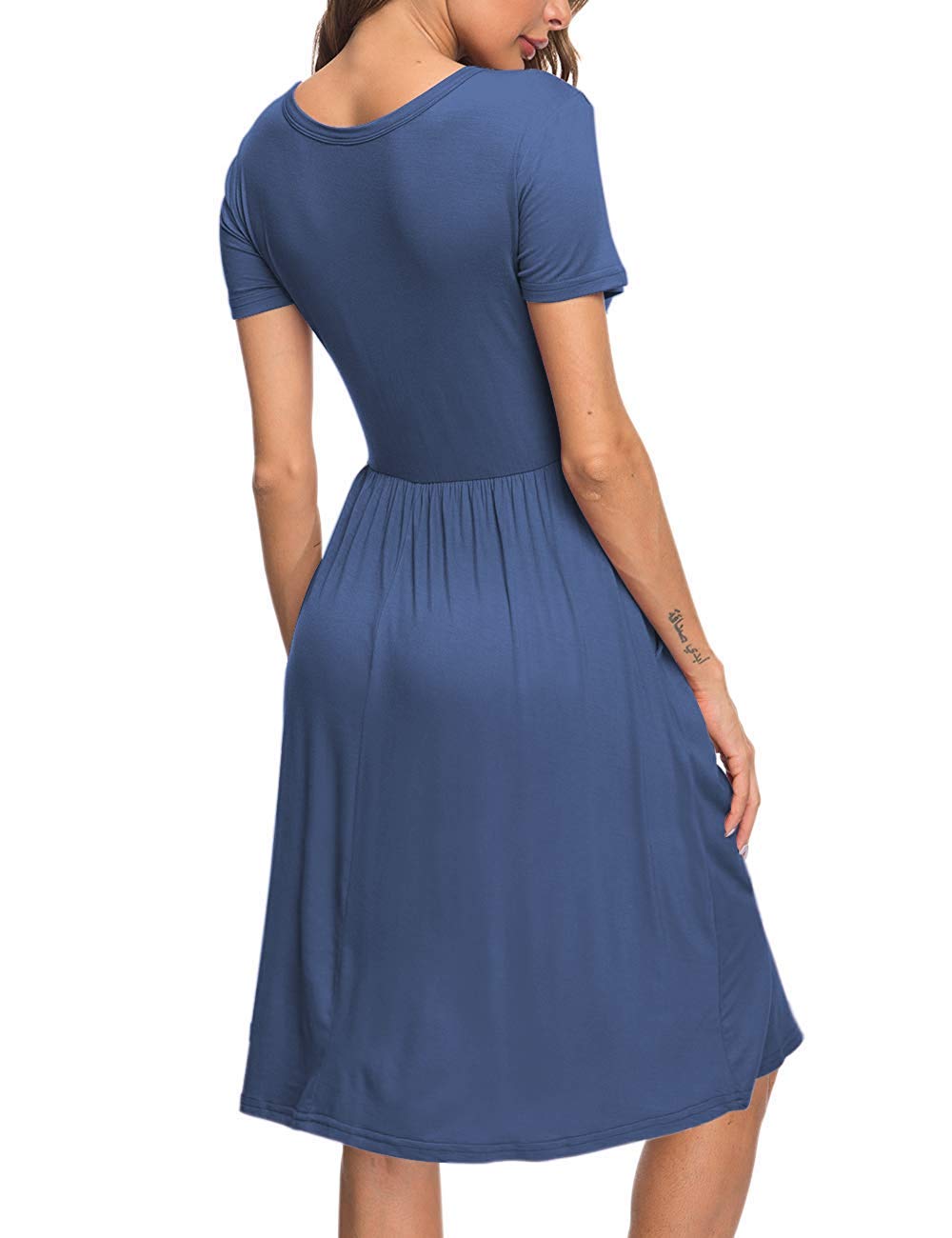 AUSELILY Women's Summer Short Sleeve Empire Waist Flowy Dress with Pockets - Pleated Loose Swing Knee-Length Casual Dress for Women 2025 New - Perfect for Beach, Vacation, and Everyday Wear