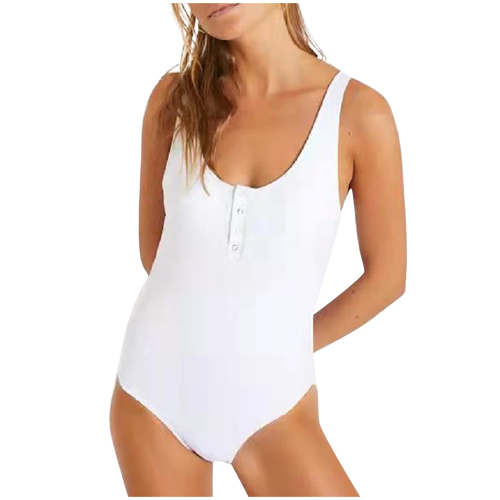 TRZJCSS Women's Solid Color One-Piece Swimsuit with Hanging Button - Sexy Bikini Bathing Suit for Beach, Pool, Vacation & Summer Water Activities