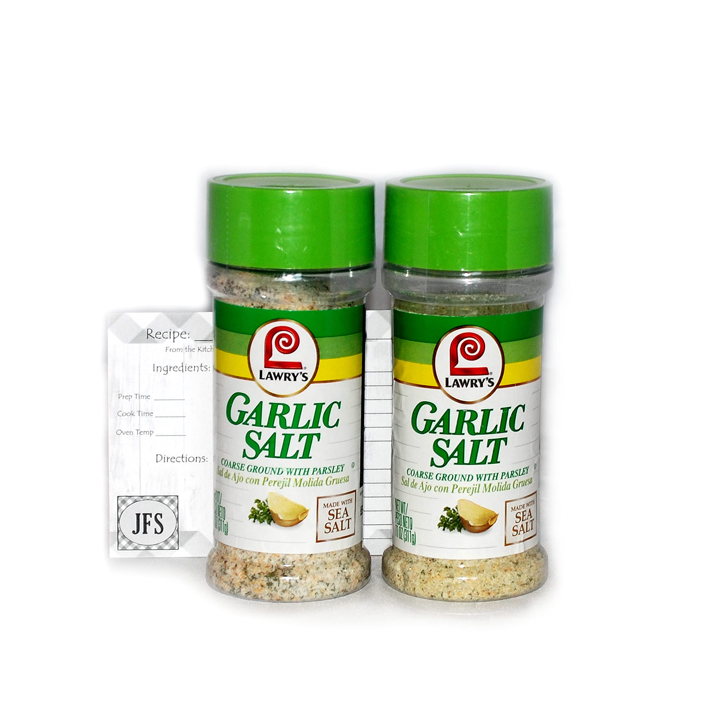 Lawry's Coarse Ground Garlic Salt with Parsley & Sea Salt - 2 Pack (11 Oz Each) | All-Purpose Seasoning for Meats, Vegetables & Grilling | Includes Free JFS Recipe Card