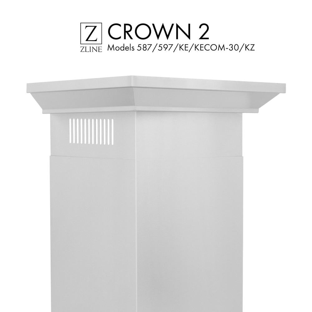 ZLINE CM2 Crown Molding Wall Range Hood - 30 Inch Stainless Steel Kitchen Vent Hood with Chimney (Model CM2 587/597/KE/KECOM 30/KZ) - Perfect for Modern Kitchens, Restaurants & Open Concept Homes