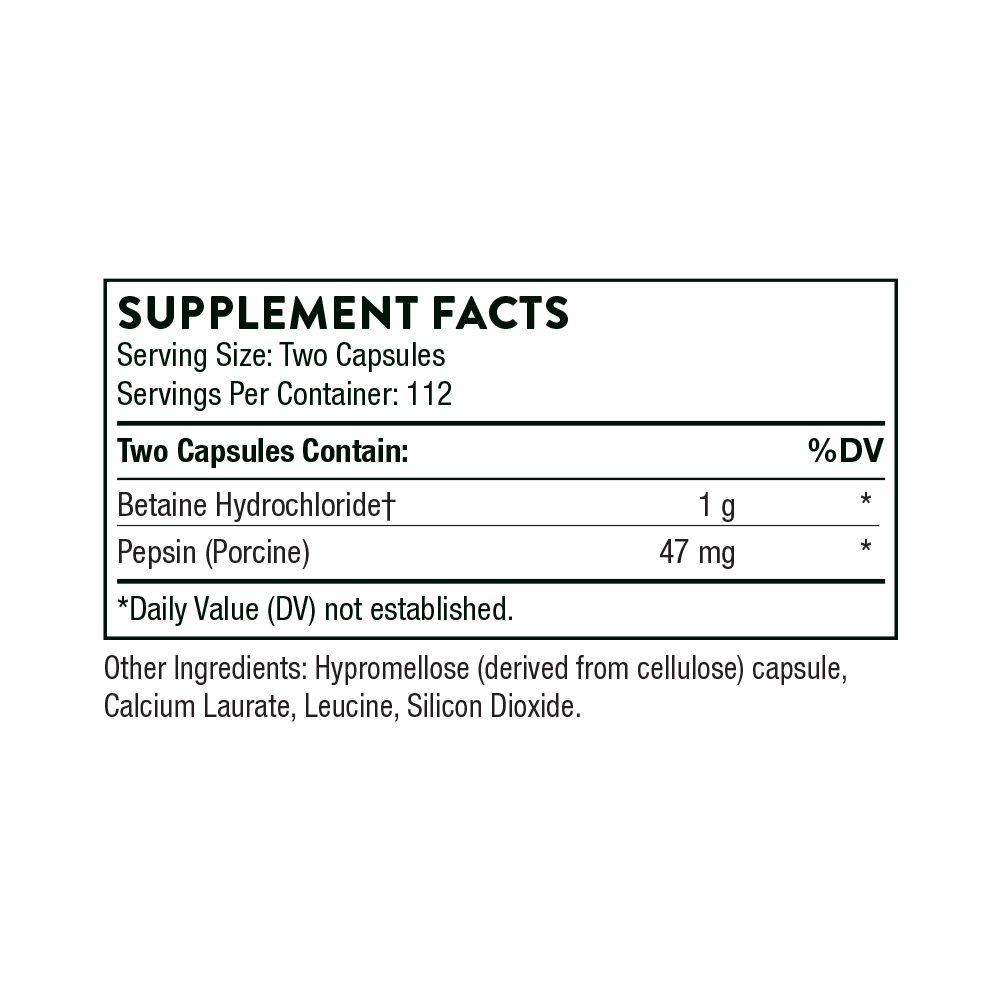 Betaine HCL & Pepsin Supplement for Digestion - Supports Stomach Acid & Protein Breakdown - Ideal for Low Stomach Acid & Digestive Comfort