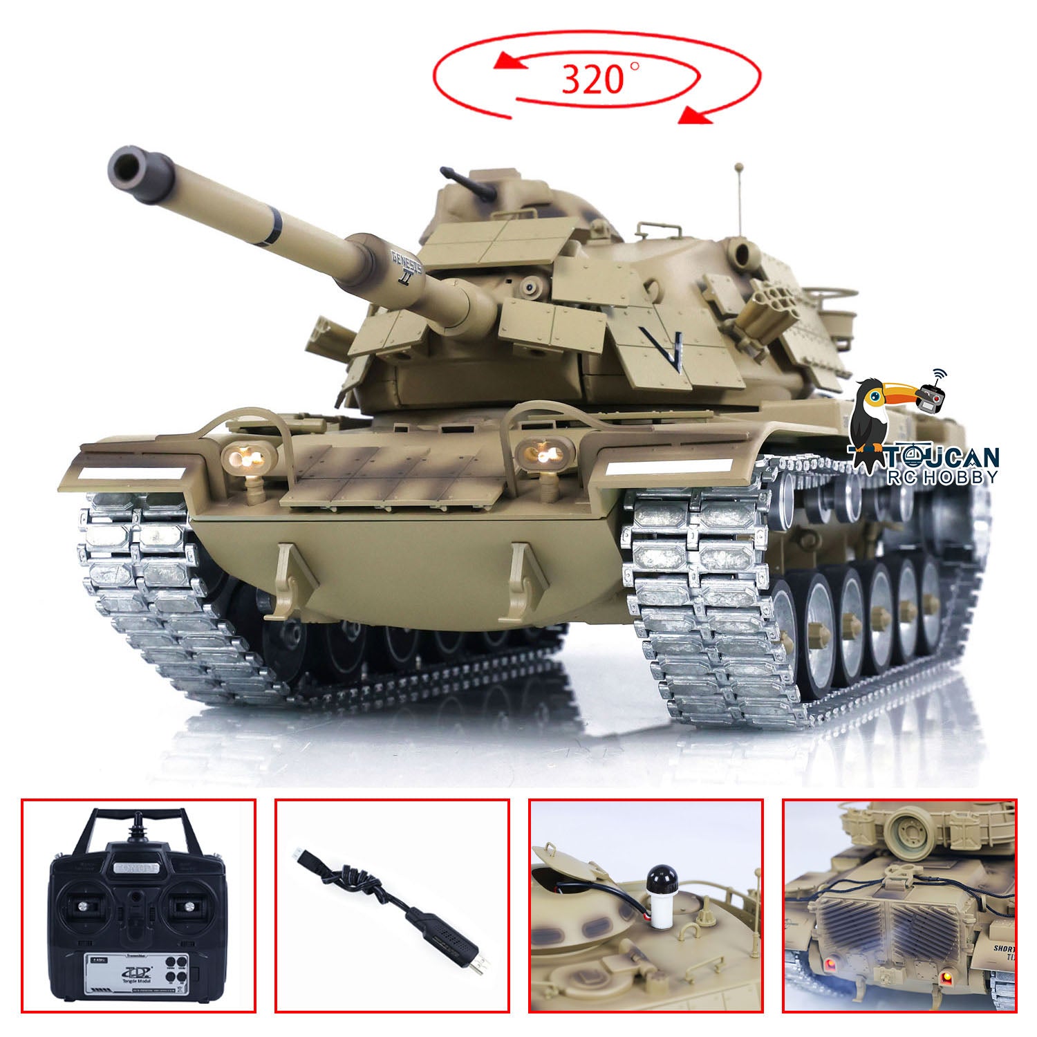 1/16 Scale M60A1 ERA RC Tank - US Stock BB Shooting Infrared Battle Toy with Metal Wheels & Barrel Recoil - Perfect for Military Enthusiasts and Outdoor RC Battles